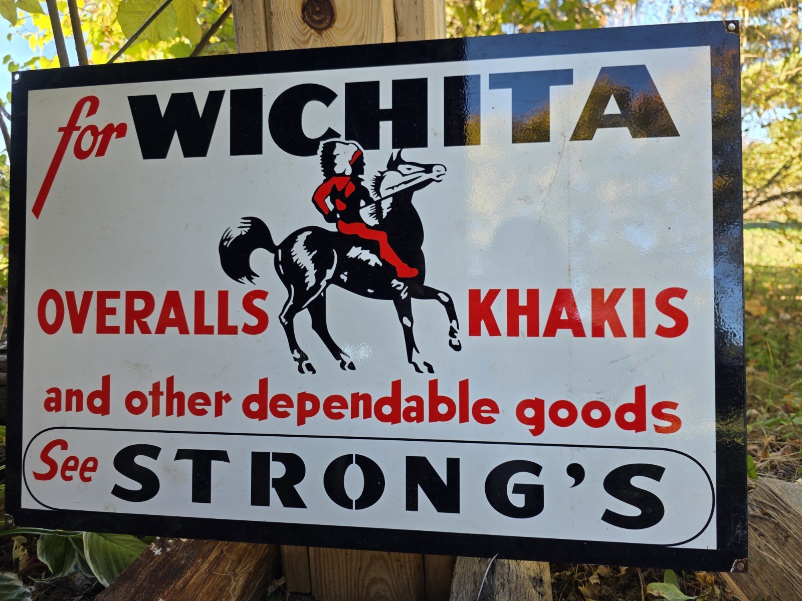 VINTAGE STRONGS WICHITA OVERALL KHAKIS PORCELAIN SIGN  30