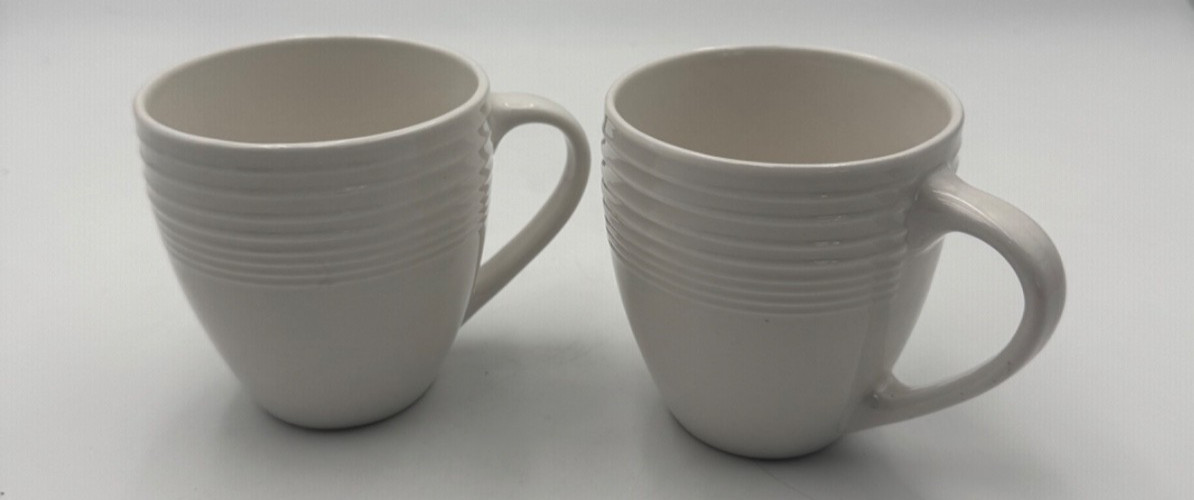 Royal Norfolk Cream Ivory Ribbed Coffee Mugs Stoneware Set of 2