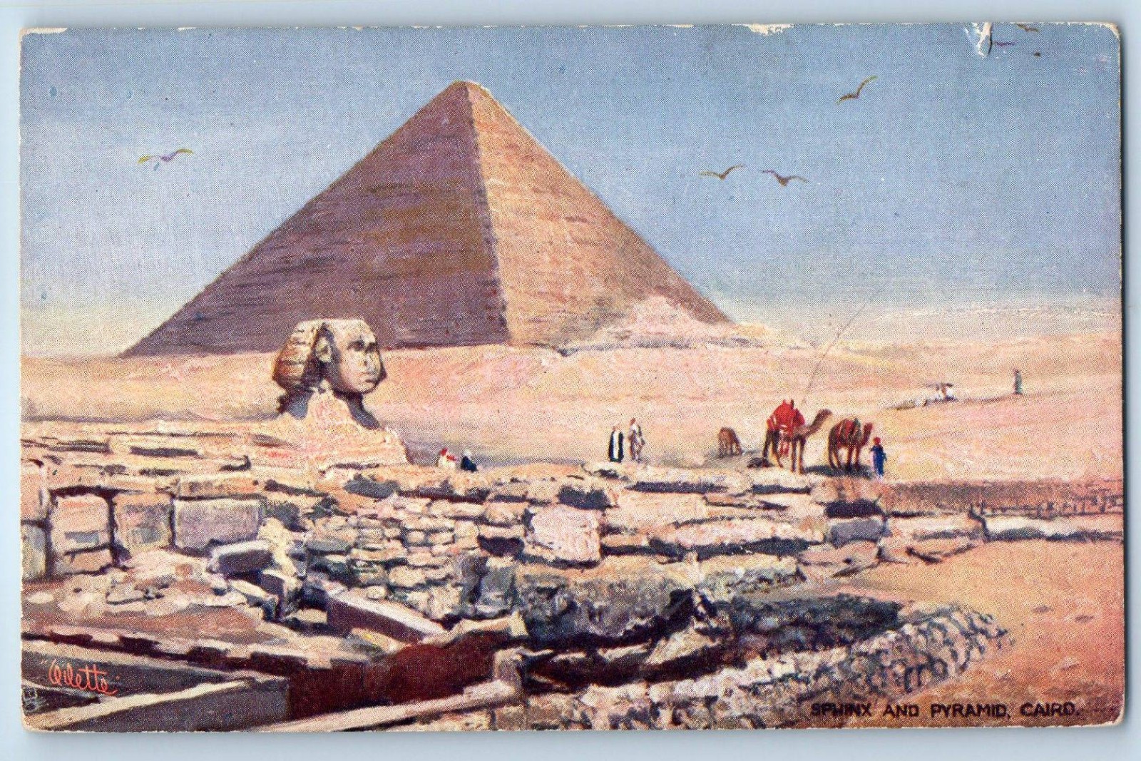 c1910's Sphinx And Pyramid Cairo Egypt Oilette Tuck Unposted Antique Postcard