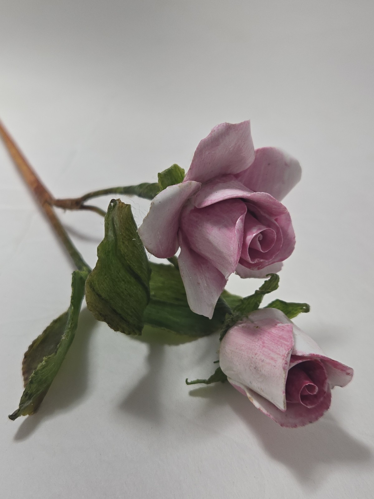 Vtg Long Stem Porcelain Pink Double Rose 