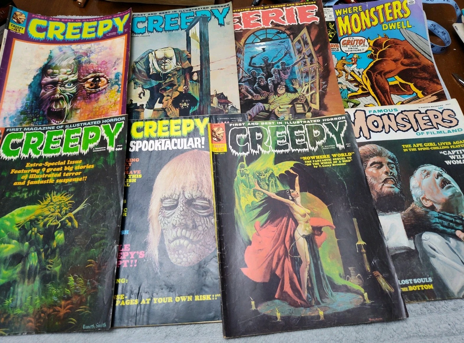 Vintage Lot Of 8 Horror Magazine Comic 1970s CREEPY, MONSTERS, EERIE, MARVEL