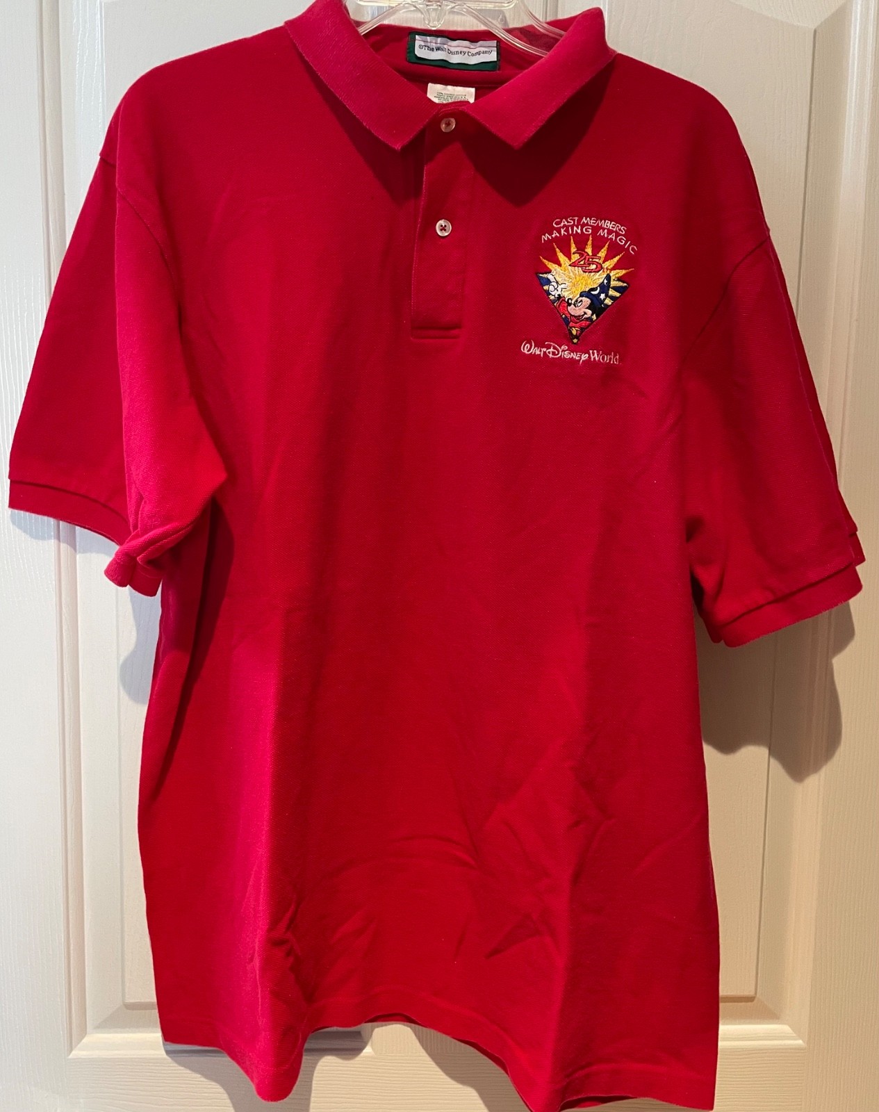 Vtg 90s Disney World Cast Member 25th Anniversary Polo Shirt Red Company D XL