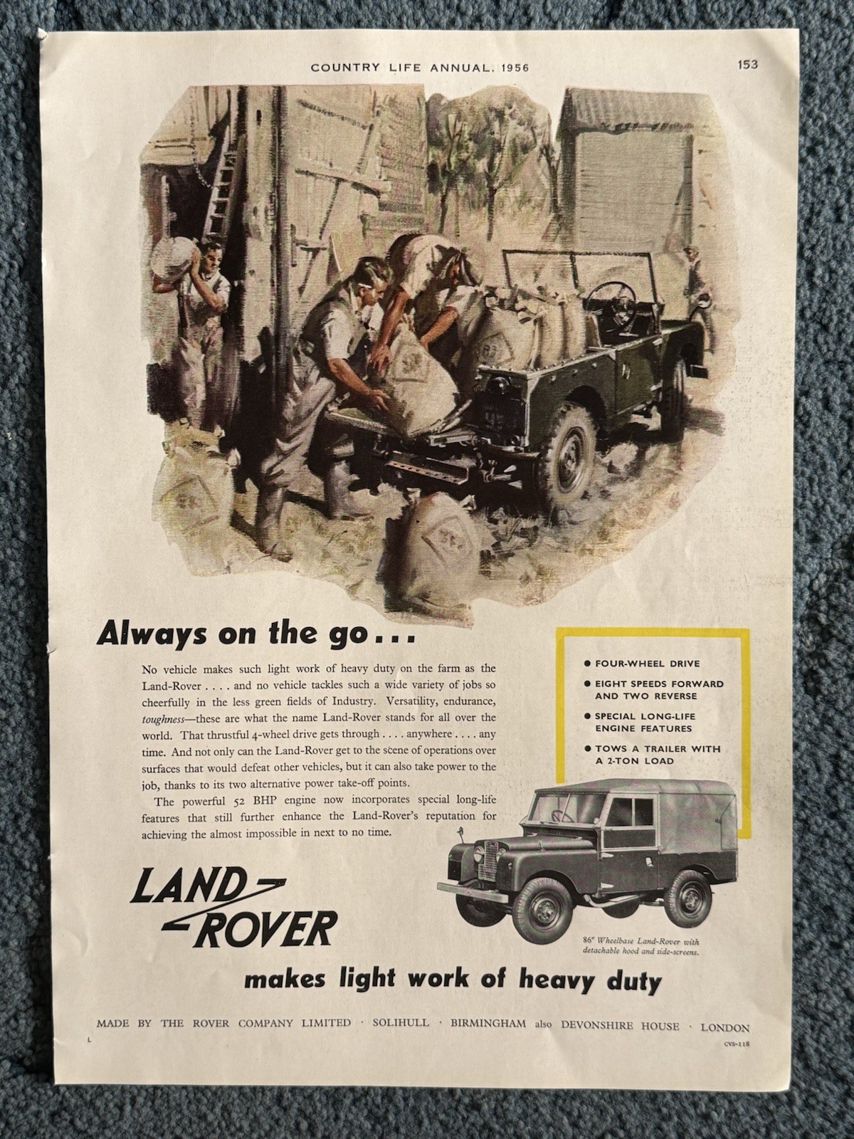 Vintage 1956 Land-Rover Print Advert - 86\