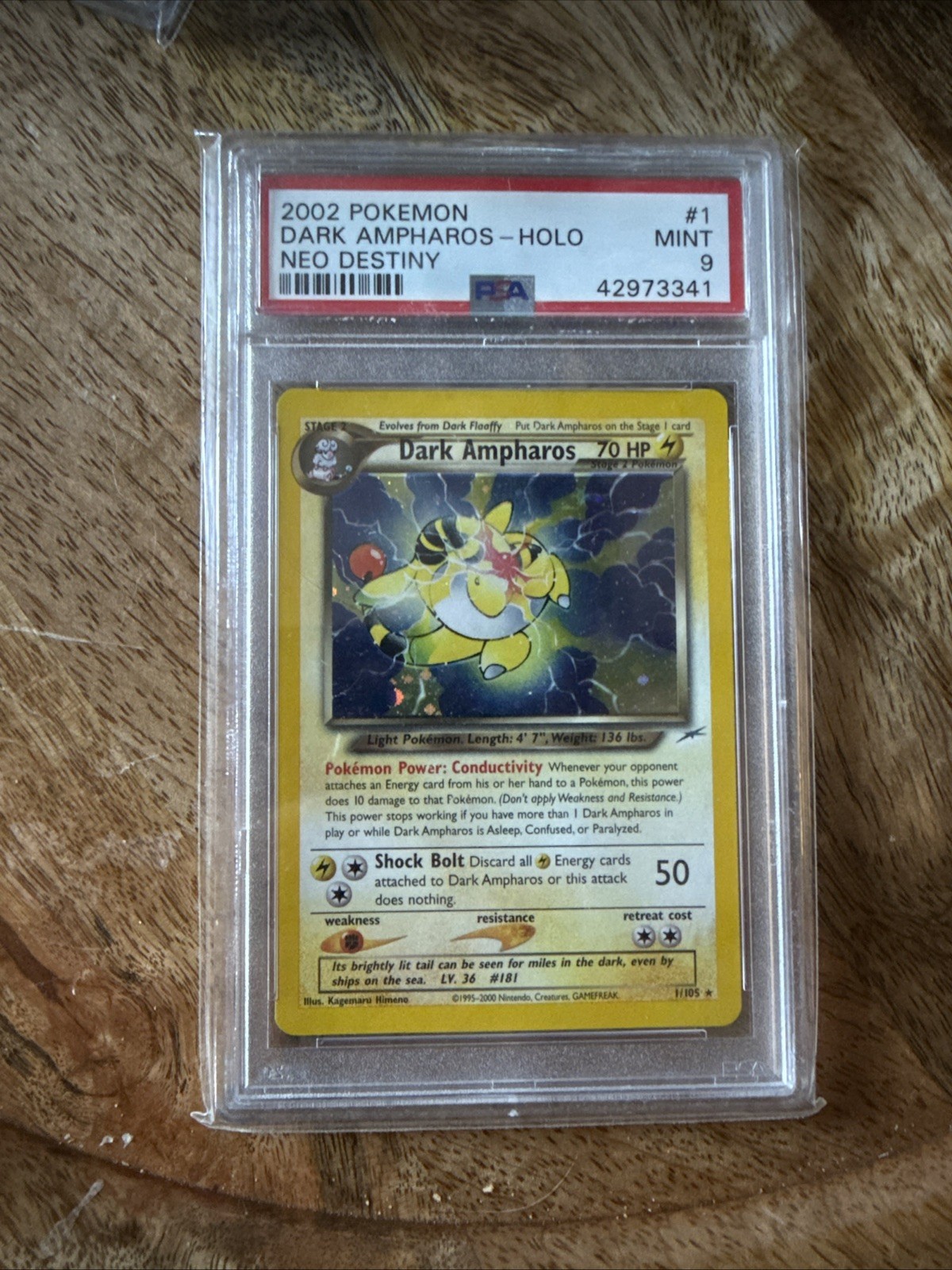 Pokemon Dark Ampharos Neo Destiny Unlimited Holo Rare #1 PSA 9 Mint