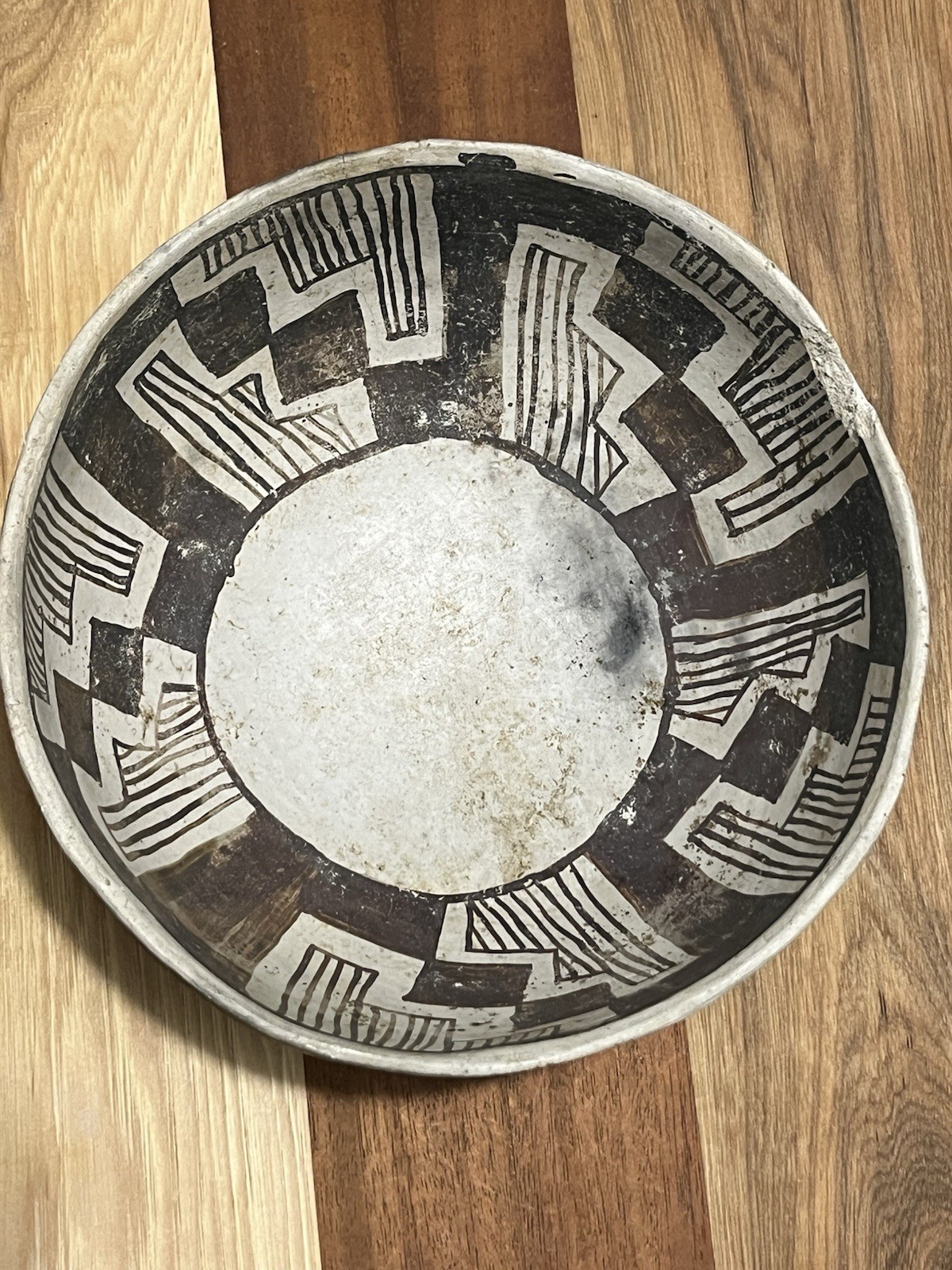 Rare Anasazi Pottery Bowl Black And White Snowflake Pattern 8’ Inches