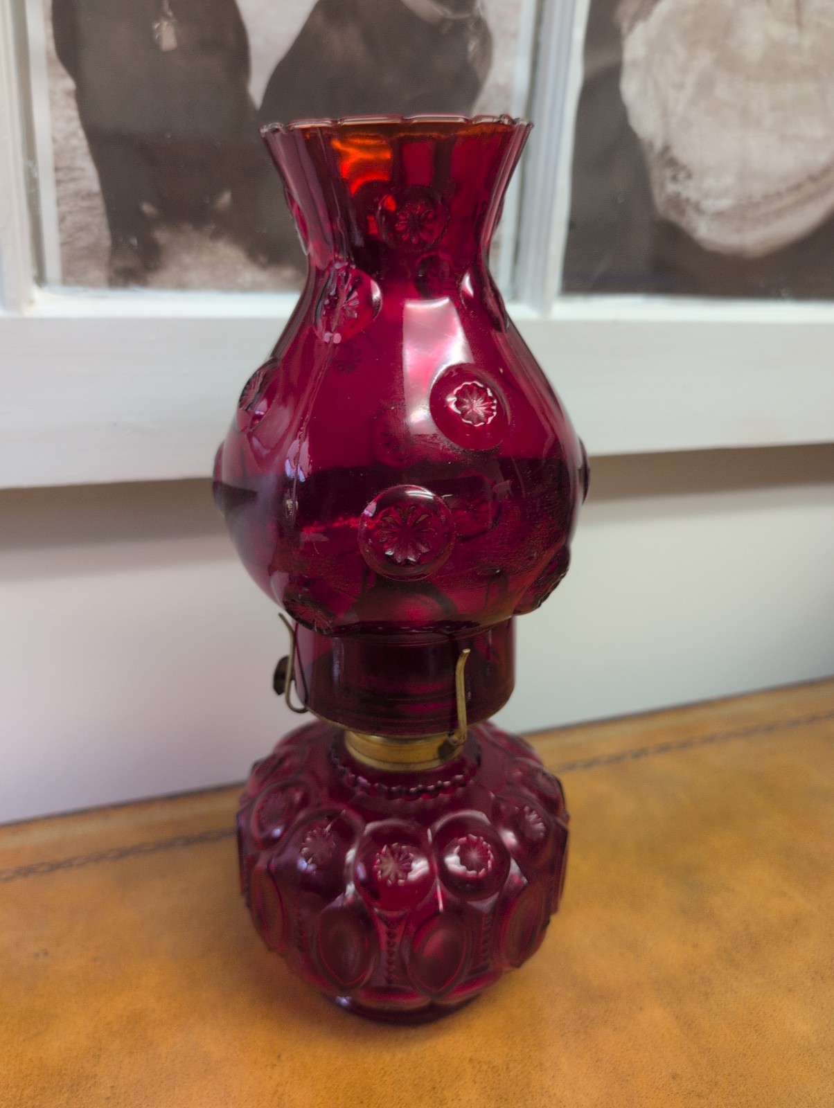 Hurricane Lamp L.E.Smith Vintage Ruby Red Moon And Stars