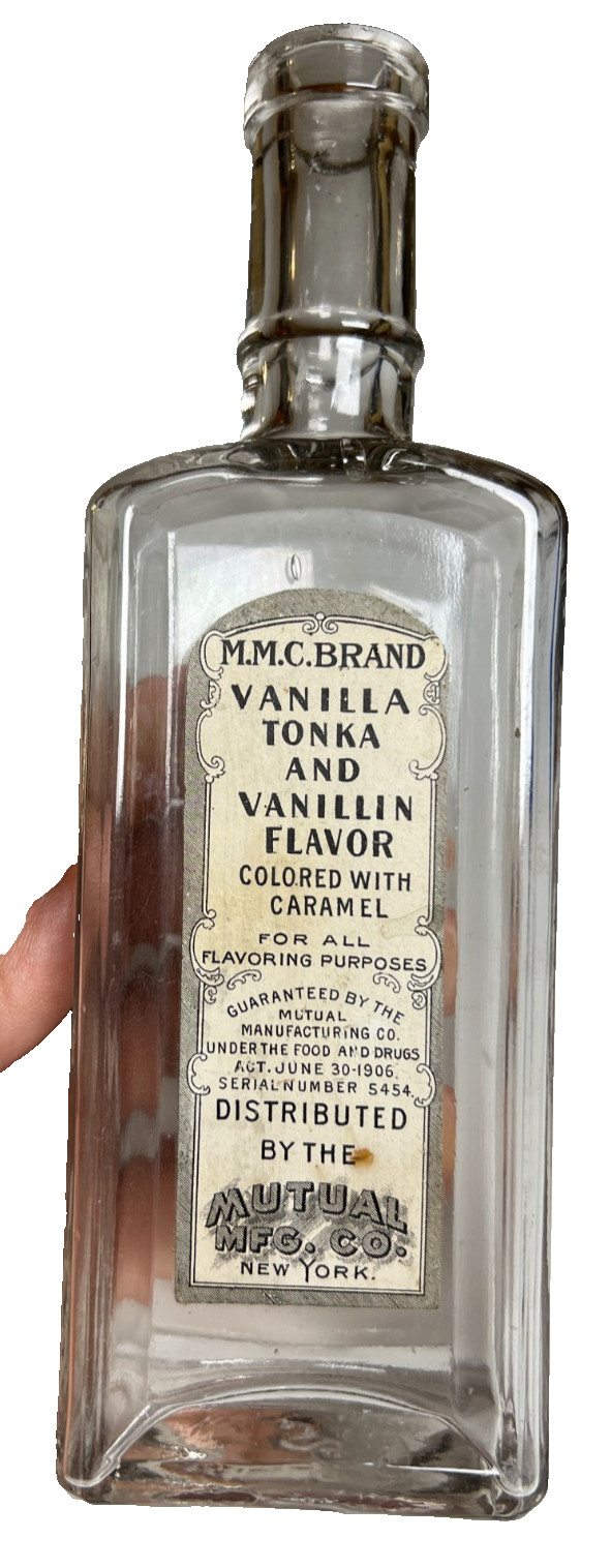 Antique M.M.C. Vanilla Tonka Vanillin Flavor Bottle Label Mutual Mfg New York NY
