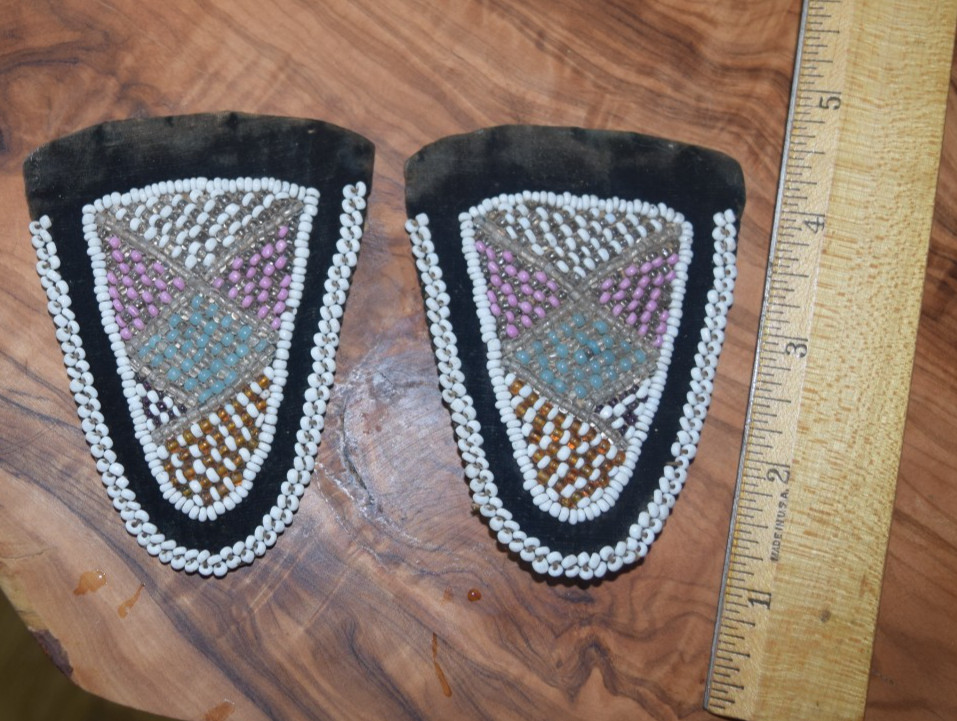 Antique Iroquois Haudenosaunee Floral Beaded Moccasin Vamps Tops Native American