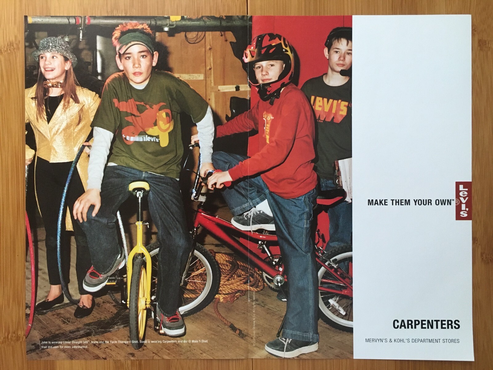 2001 Levi\'s Carpenter Jeans Clothing Vintage Print Ad/Poster 90s 00s Kids Bikes