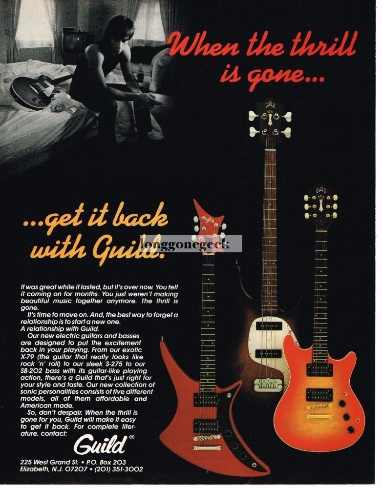 1982 Guild X-79, S-275, SB-202 Electric Guitars Vintage Print Ad