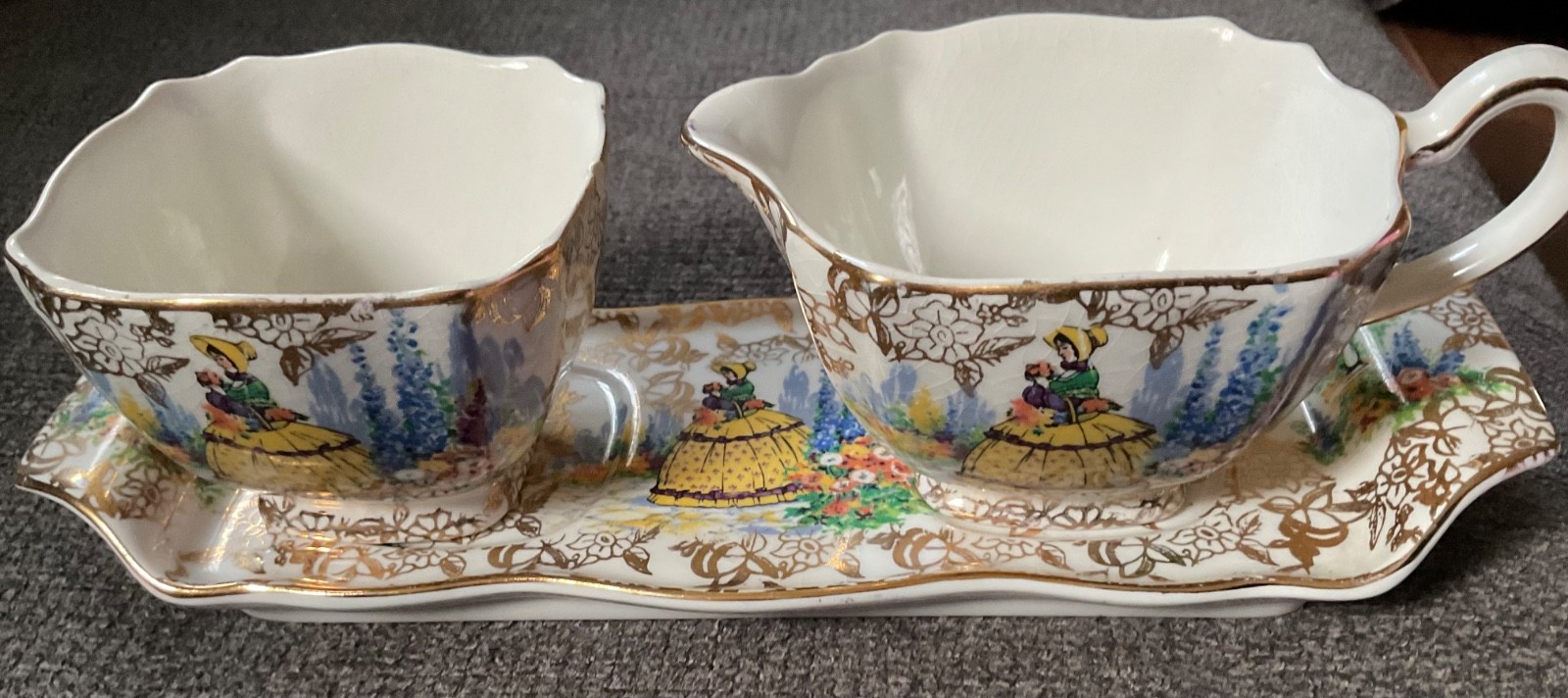 Lord Nelson Ware Vintage Pompadour Open Cream / Sugar Tray Set Pre- Owned