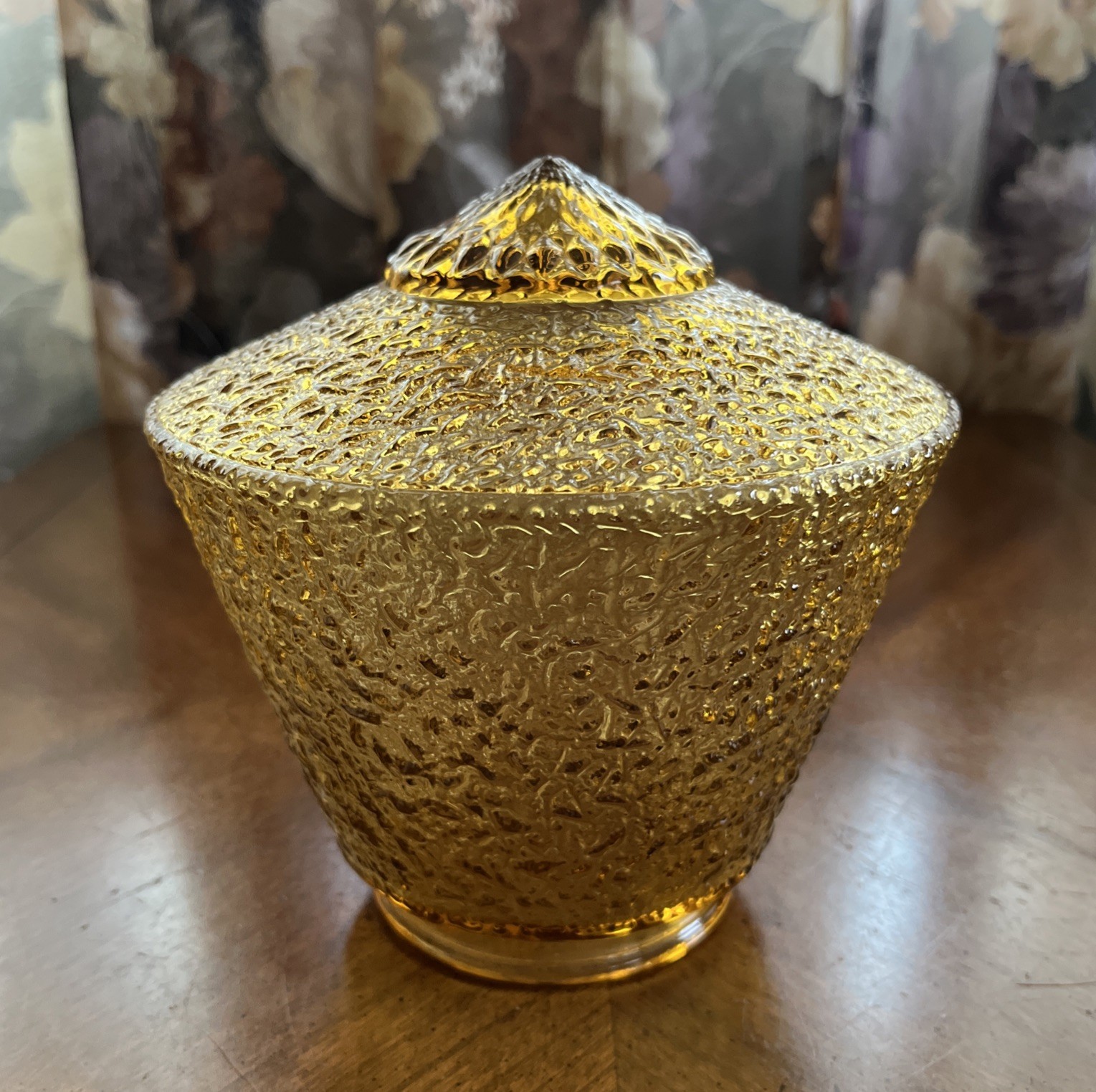 Vintage Mid-Century 3-1/8” Fitter Amber Glass Textured Pebble Light Shade Globe
