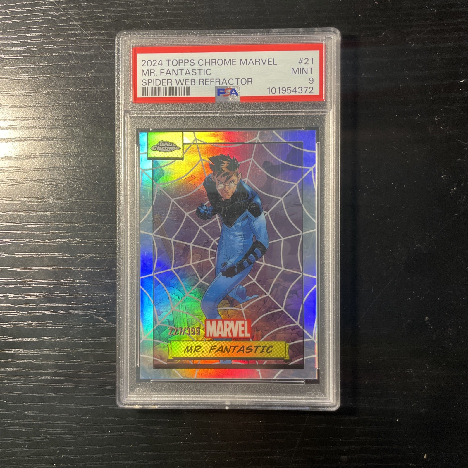 2024 Topps Chrome Marvel Mr. Fantastic #21 Spider Web Refractor  #/399 PSA 9