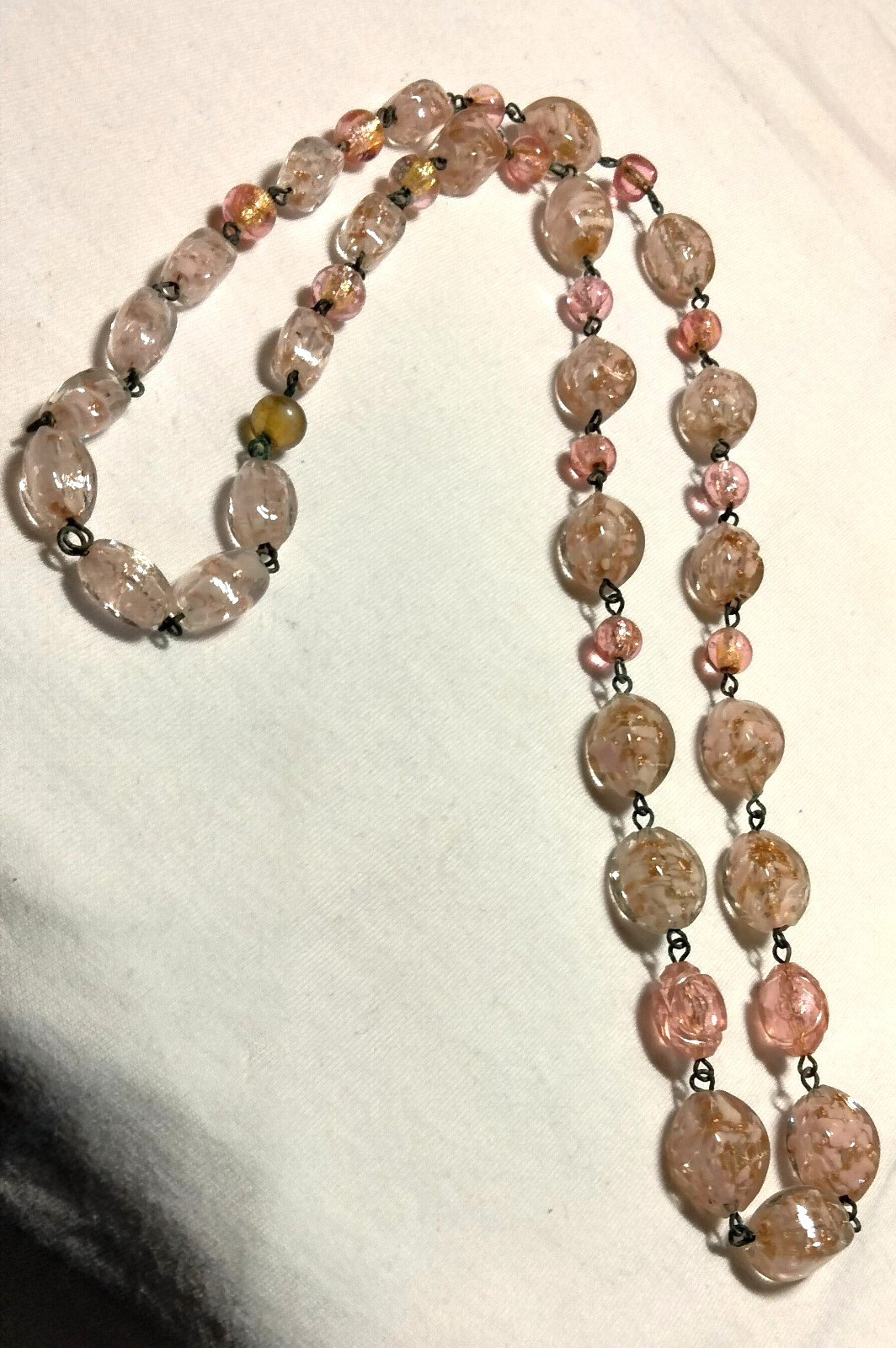 Vintage Venetian Fancy Sommerso Pink Glass Beads Beaded Necklace