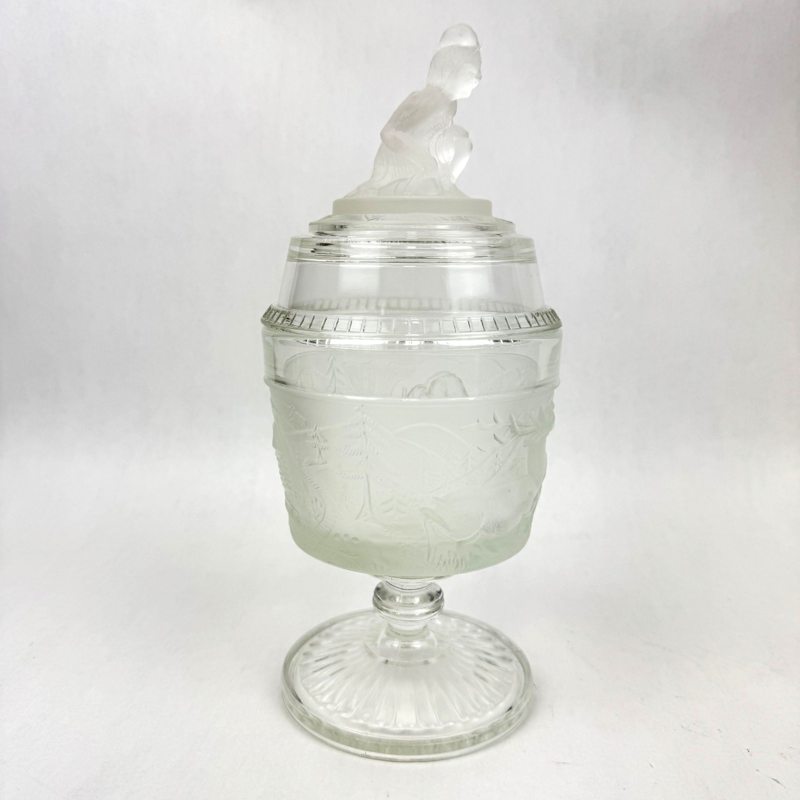 EAPG Gillinder & Sons Westward Ho Covered Sugar Footed Glass Compote Late 1800s