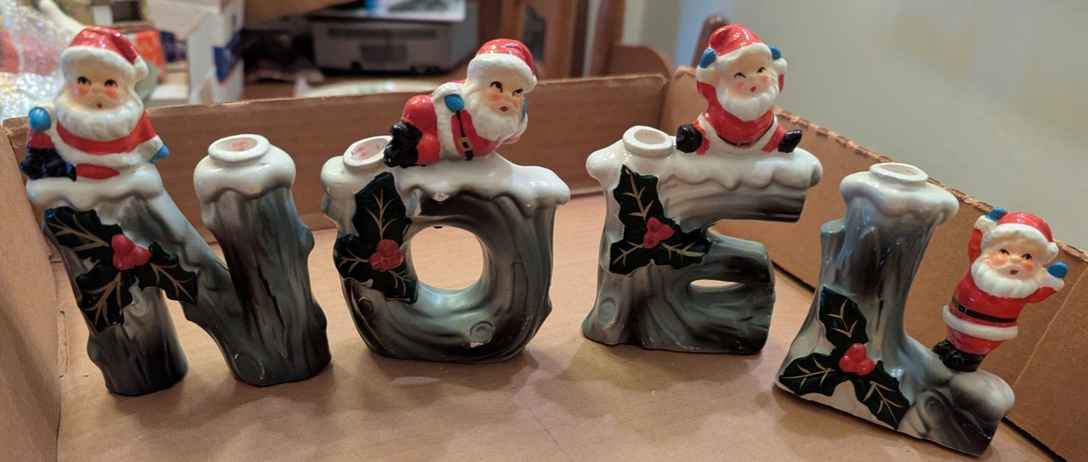 RARE NOEL Santa on Snowy Tree Branch NOEL N O E L Vintage - 1950\'s??