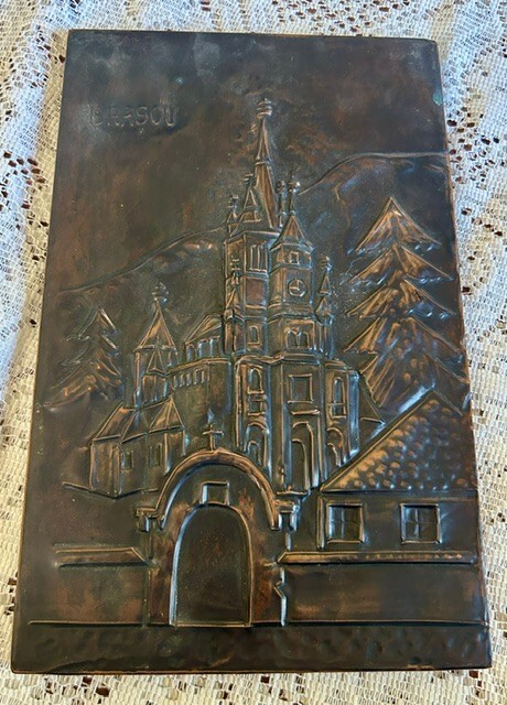 Vintage ARTA Brașov Copper Wall Art Plaque with Castle Design