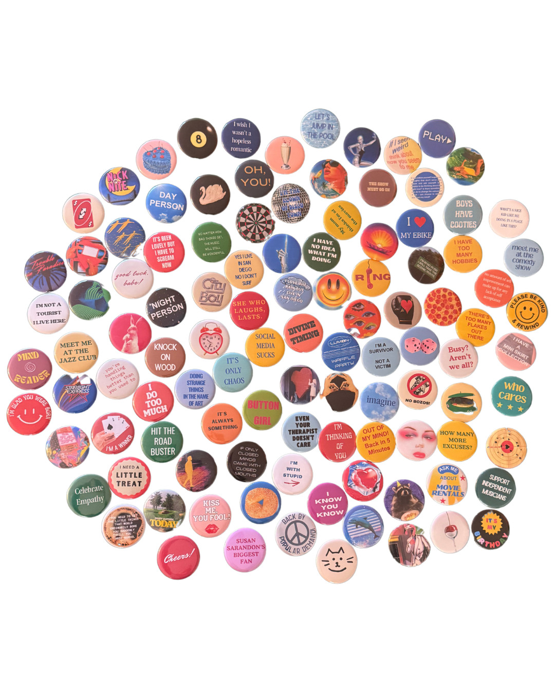 Vintage Art Buttons, Handmade Pins (2.25 inch)