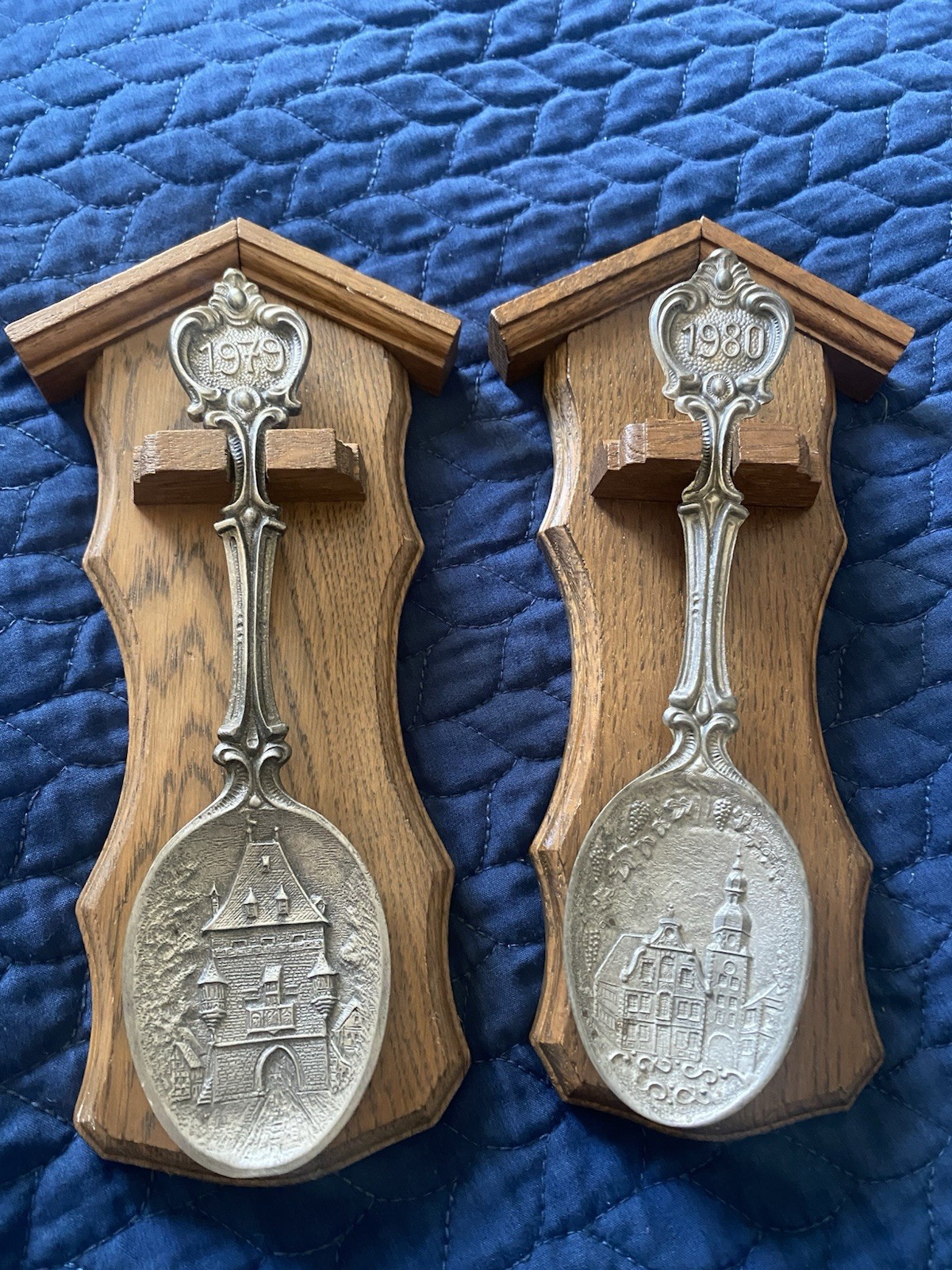 Vintage Frieling-Zinn Germany 8” Pewter Spoons w/Display 1979 & 1980