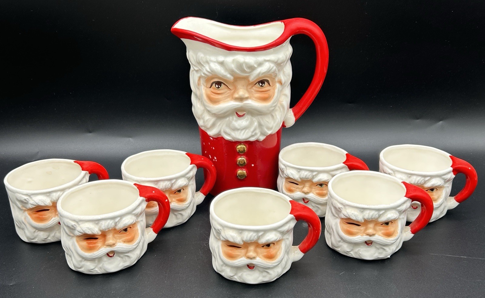 Vintage Norcrest Japan Ceramic Santa Pitcher Mug Set Mid Century Christmas Vintage Norcrest Japan Ceramic Santa Pitcher Mug Set Mid Century Christmas