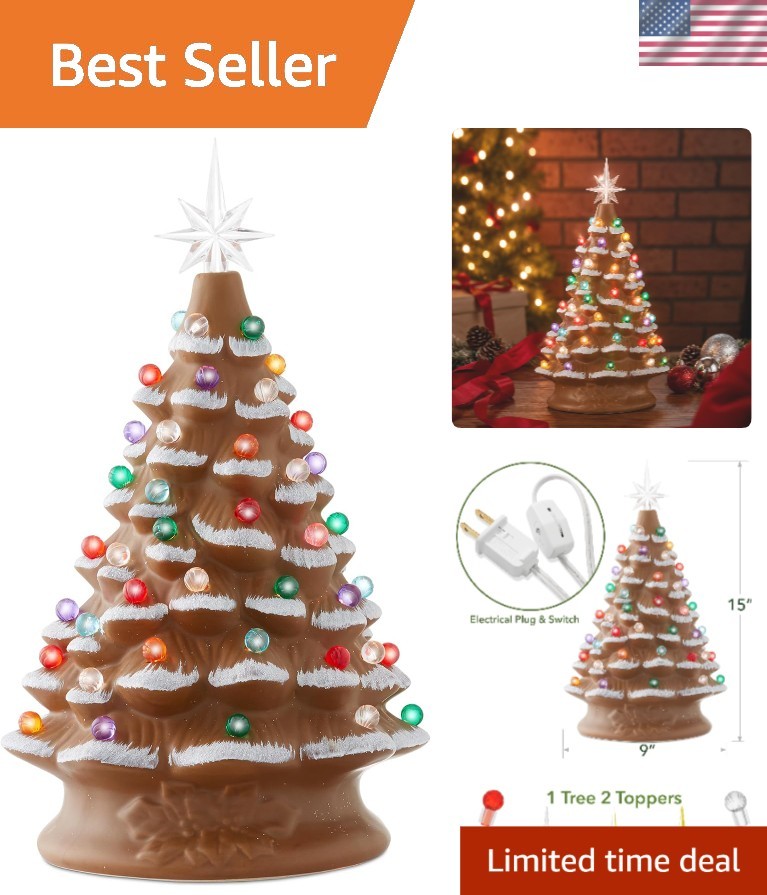 Festive Handcrafted 15-Inch Ceramic Christmas Tree - Pre-Lit & Customizable