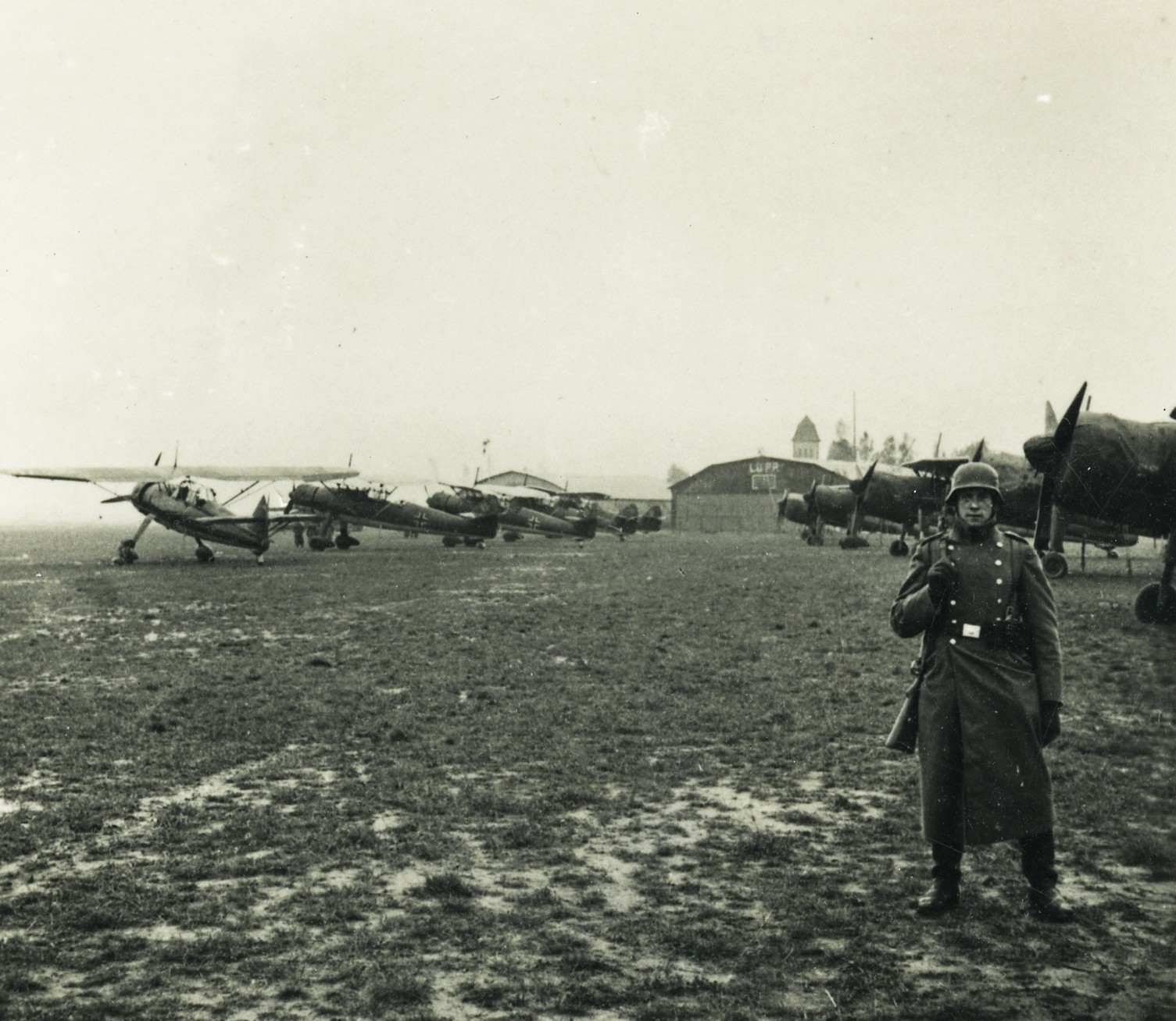 Lodz Airport, Poland. german soldier, aircraft, Vintage fine art STEREO Photogra Lodz Airport, Poland. german soldier, aircraft, Vintage fine art STEREO Photogra