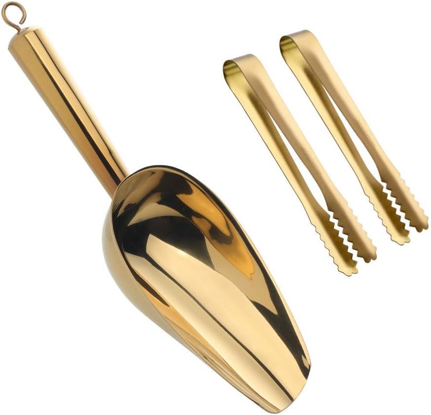 Mingcheng Stainless Steel Ice Scoop and Ice Tongs Small, Round Bottom Bar Ice