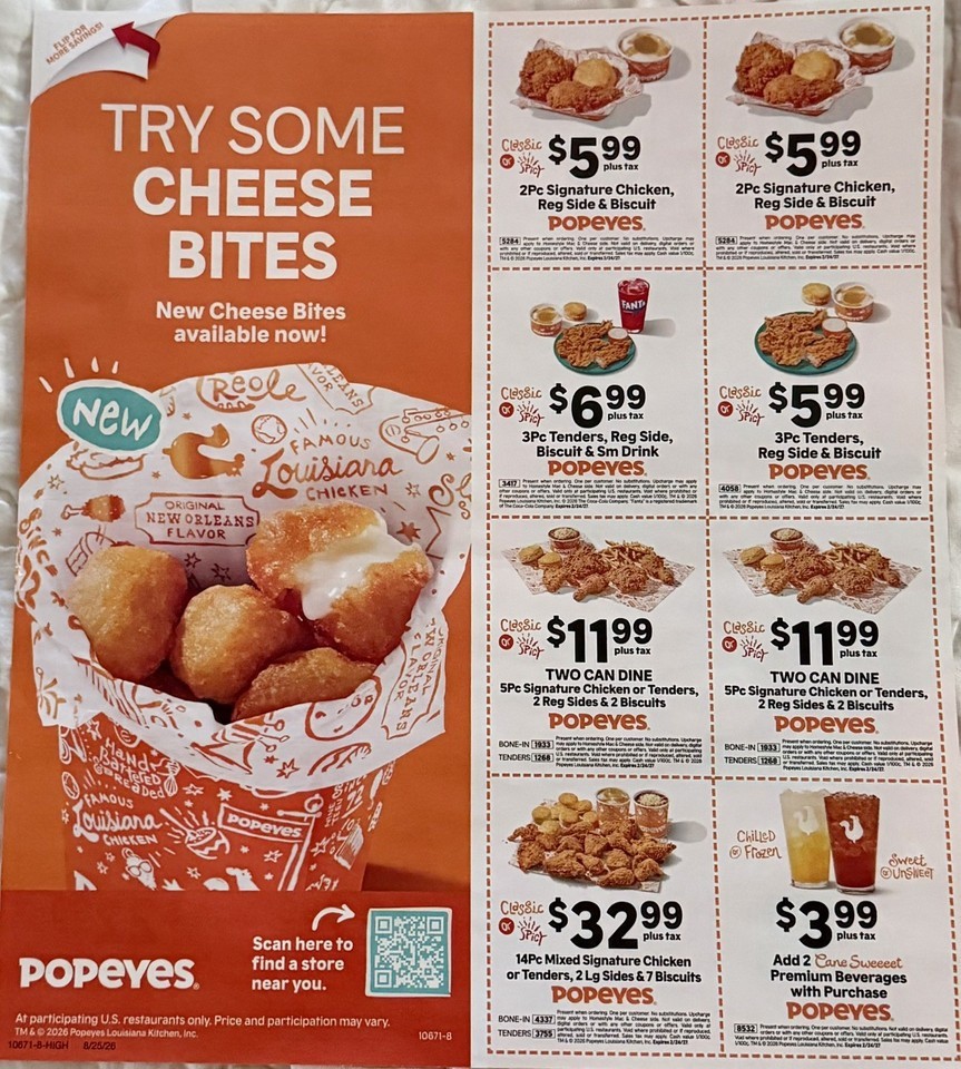 POPEYES CHICKEN RESTAURANT ADVERTISING 2-24-2027 FAST FOOD COUPONS NEW POPEYES CHICKEN RESTAURANT ADVERTISING 2-24-2027 FAST FOOD COUPONS NEW