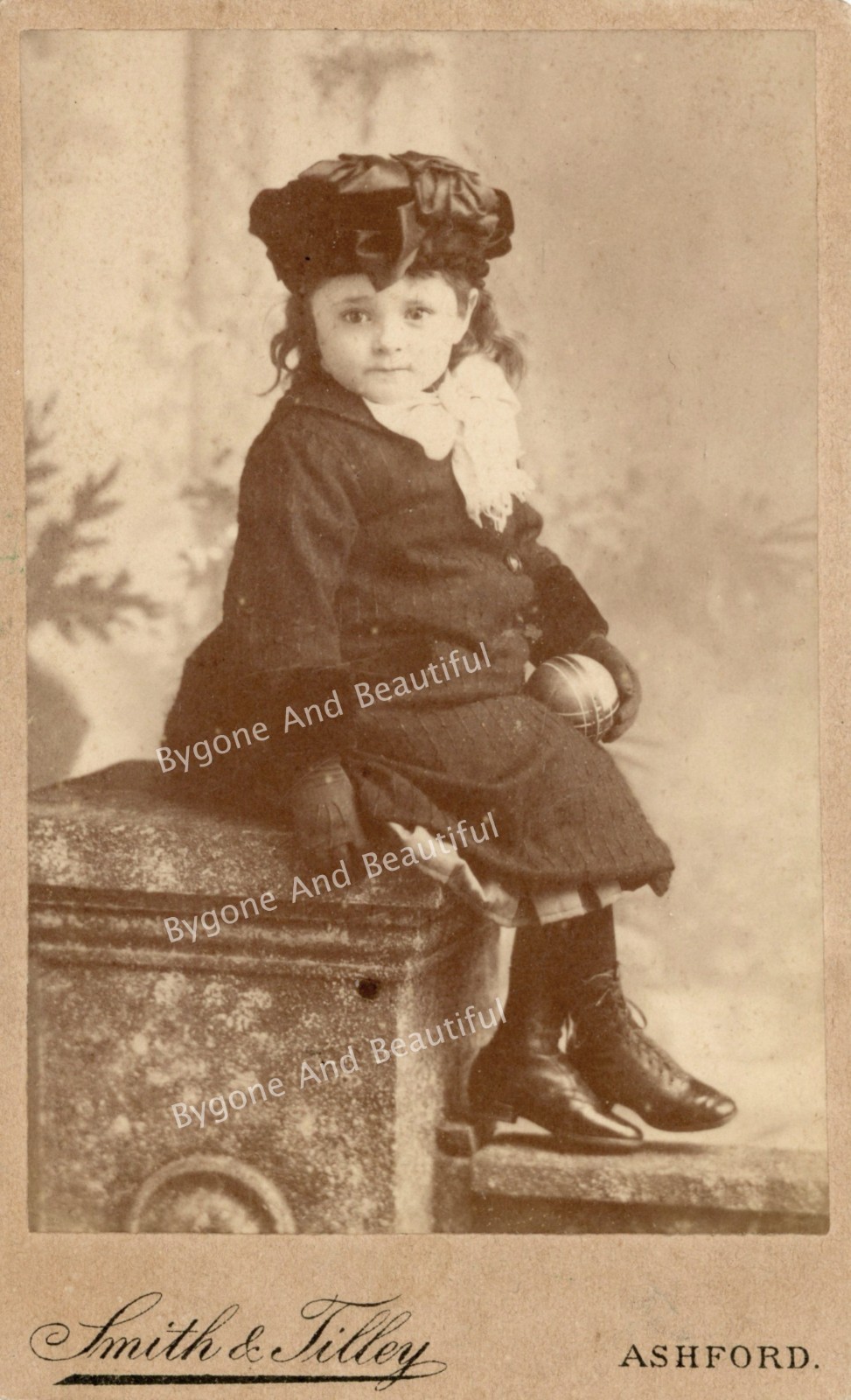 CDV Darling English Girl Hat Coat Gloves Boots Toy Ball 1880\'s Ashford, Kent