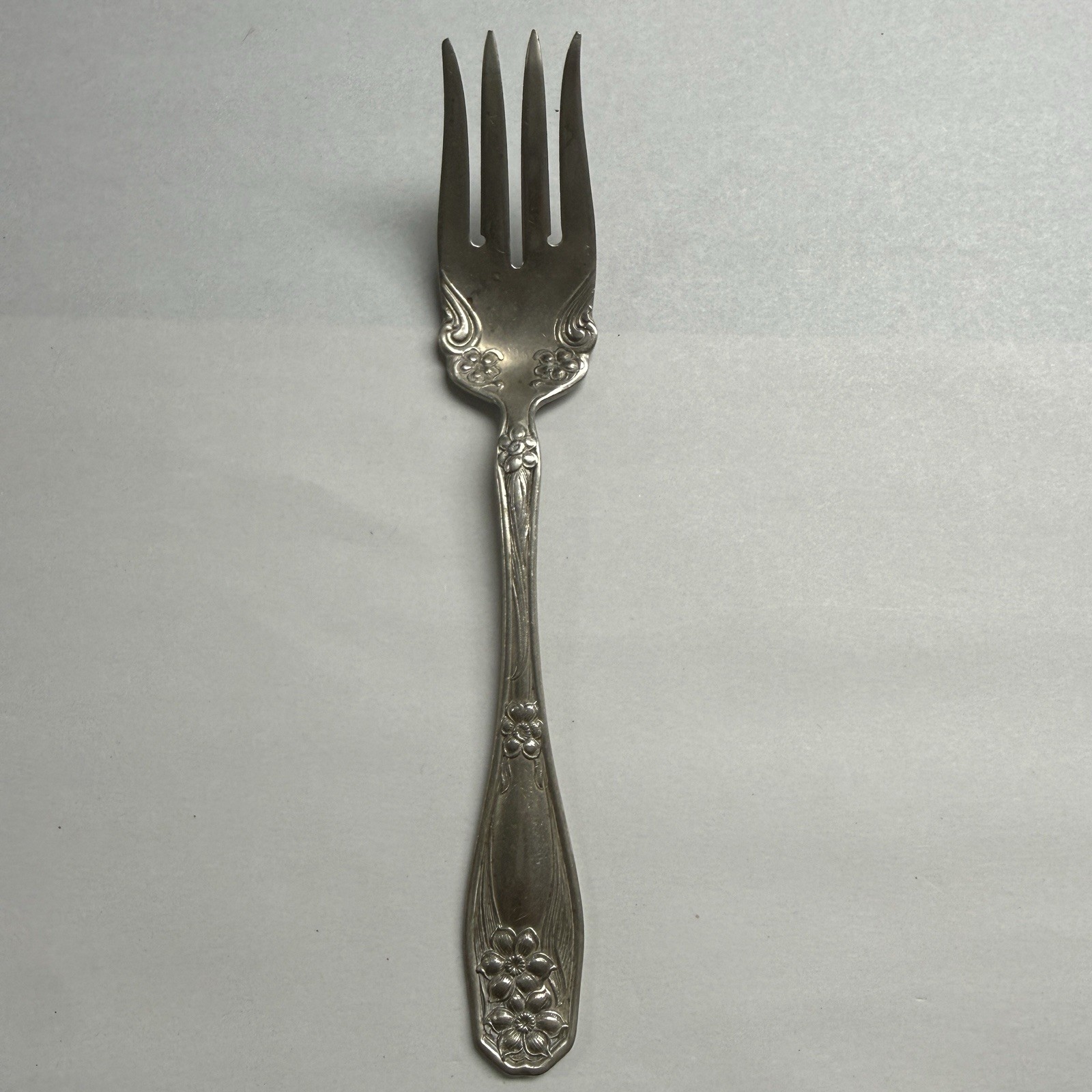 1910 Rogers Edwardian Orange Blossom Nickel Silver Cold Meat Serving Fork