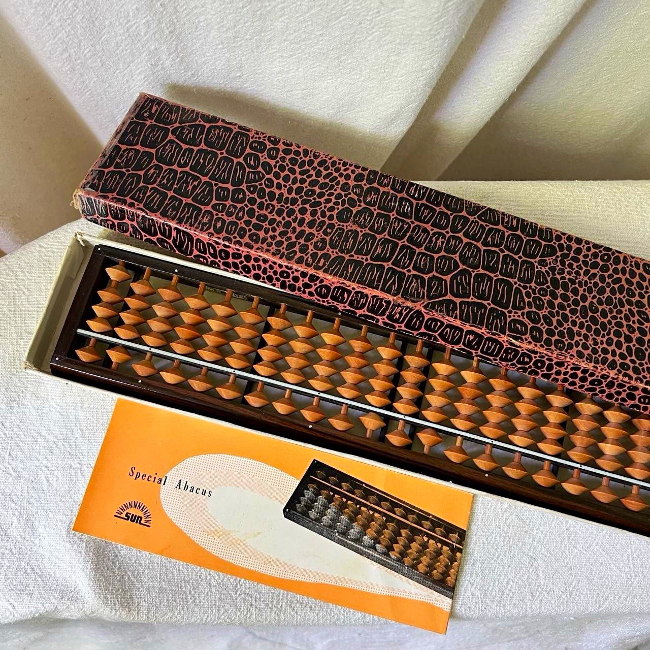 Vintage Japanese Soroban Wooden Abacus Set w/ Box & Guide Booklet