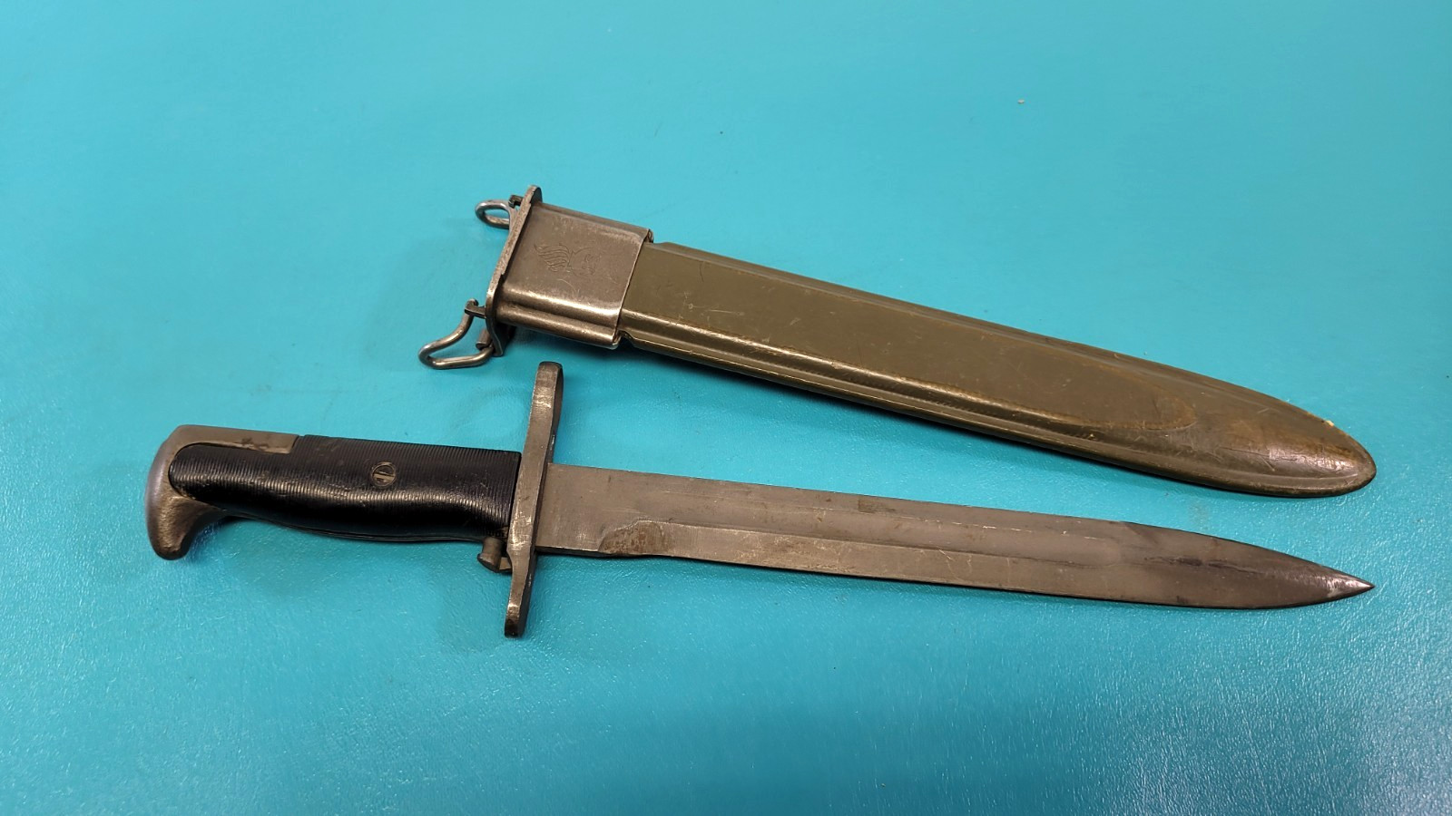 WWII US Military M1 Garand Rifle UC Bayonet Knife UTICA + Scabbard TR1977