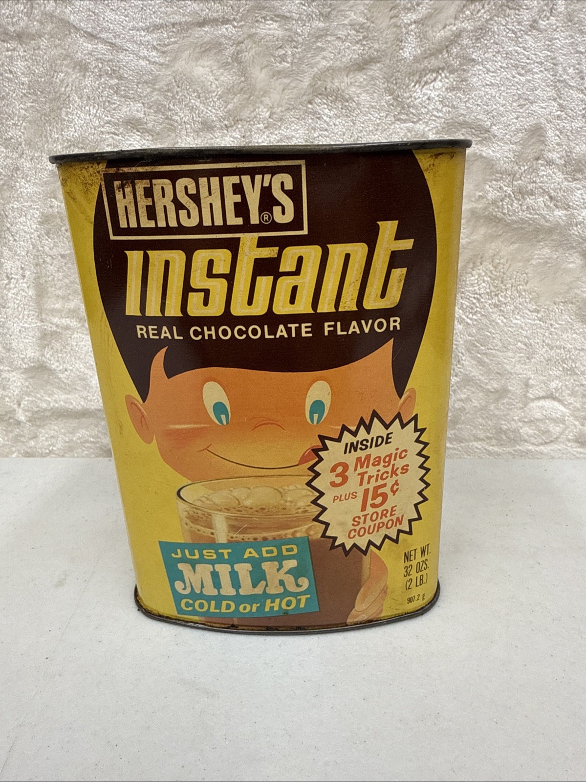 Vintage 70’s Hershey's Instant Real Chocolate Flavor 32oz Tin Can Container Only