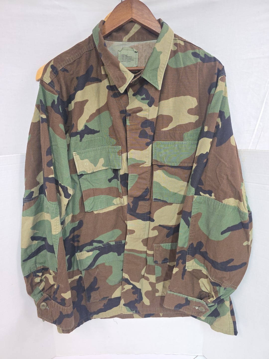 US ARMY BDU Woodland Camouflage Coat Large Long Hot Weather American Apparel 
