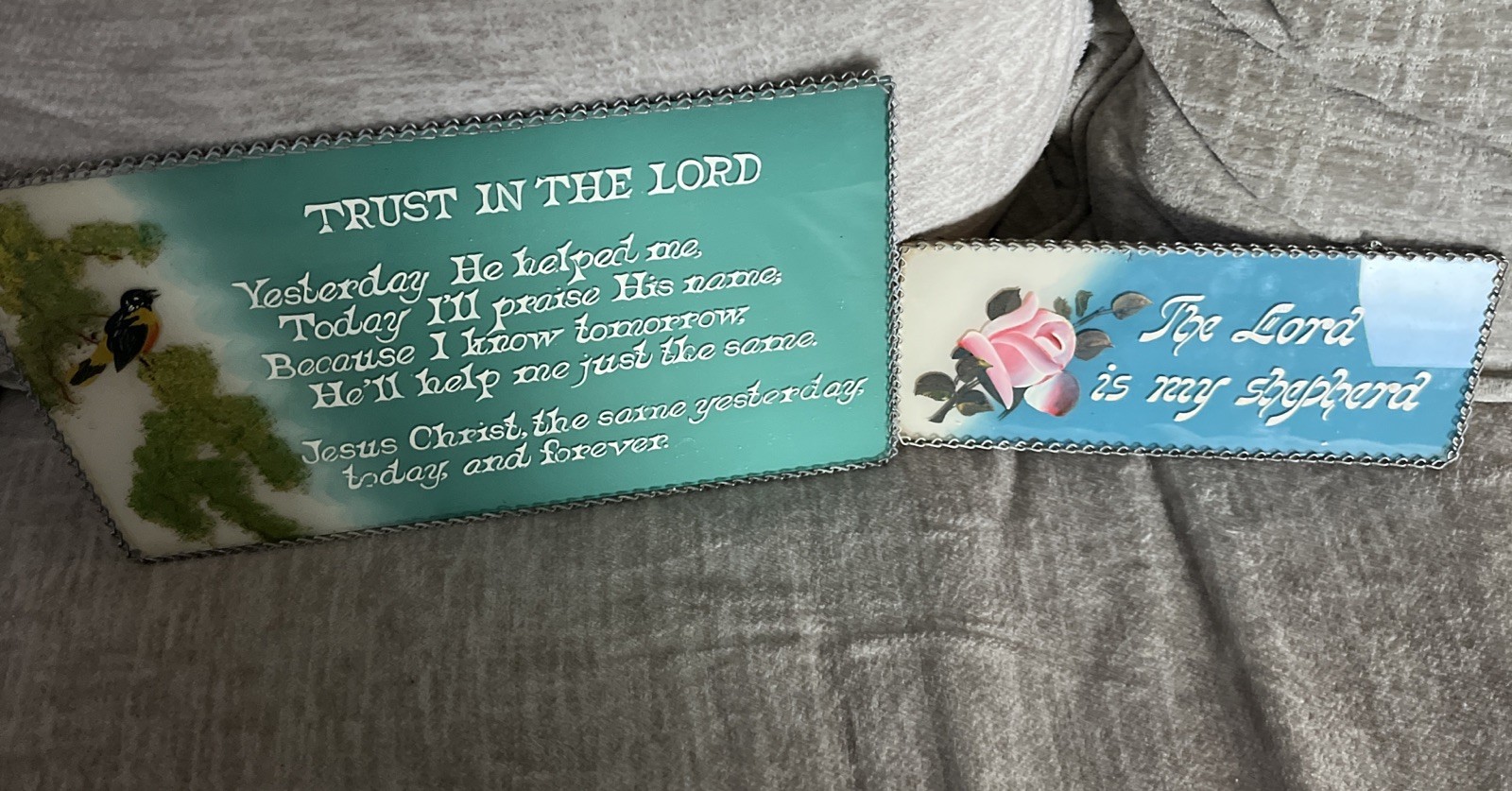 Vintage Hanging Glass Scripture Plaque Lot