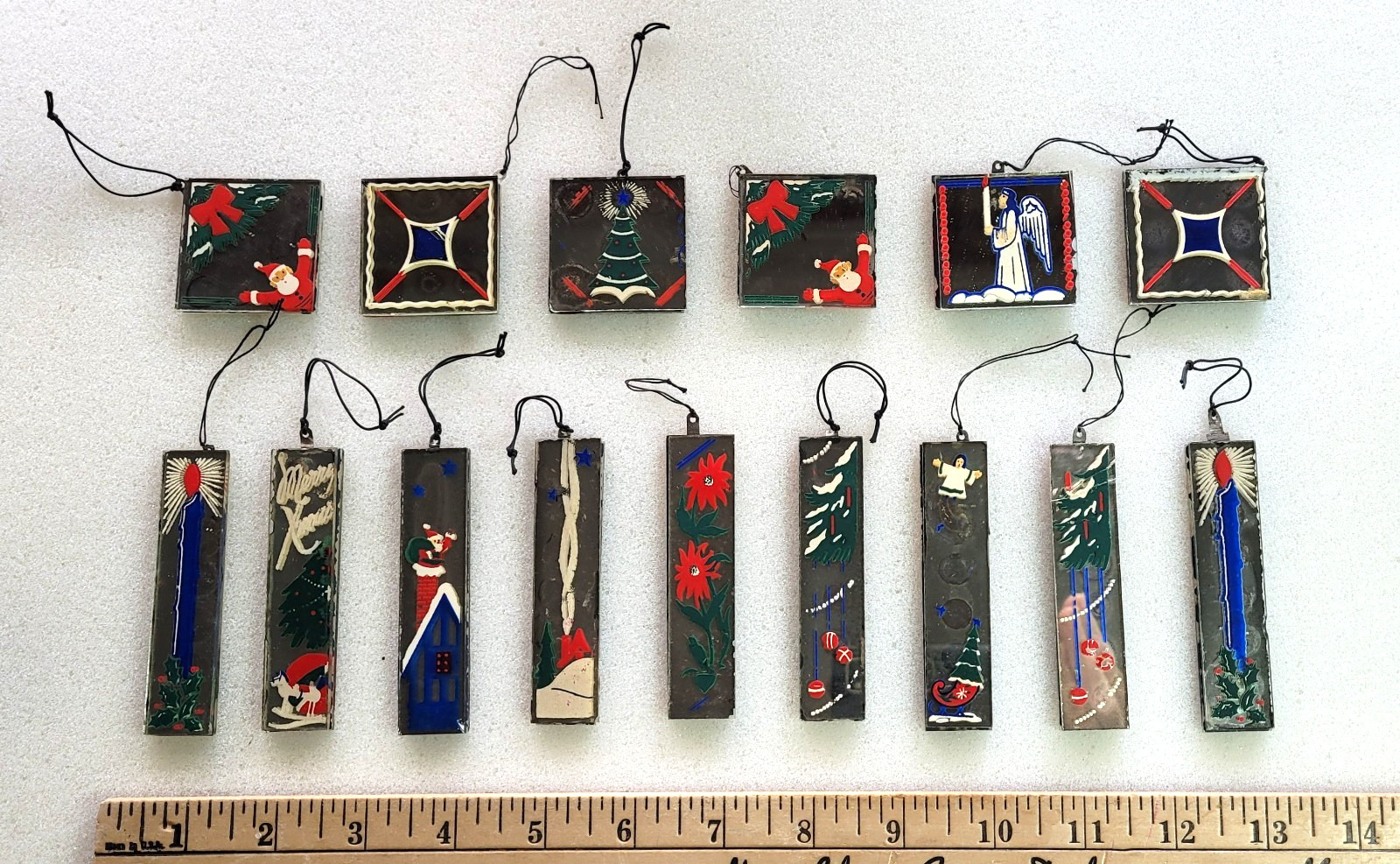 Antique Double Sided Screen Print DeLuxe Mirrorettes Christmas Tree Ornament Lot