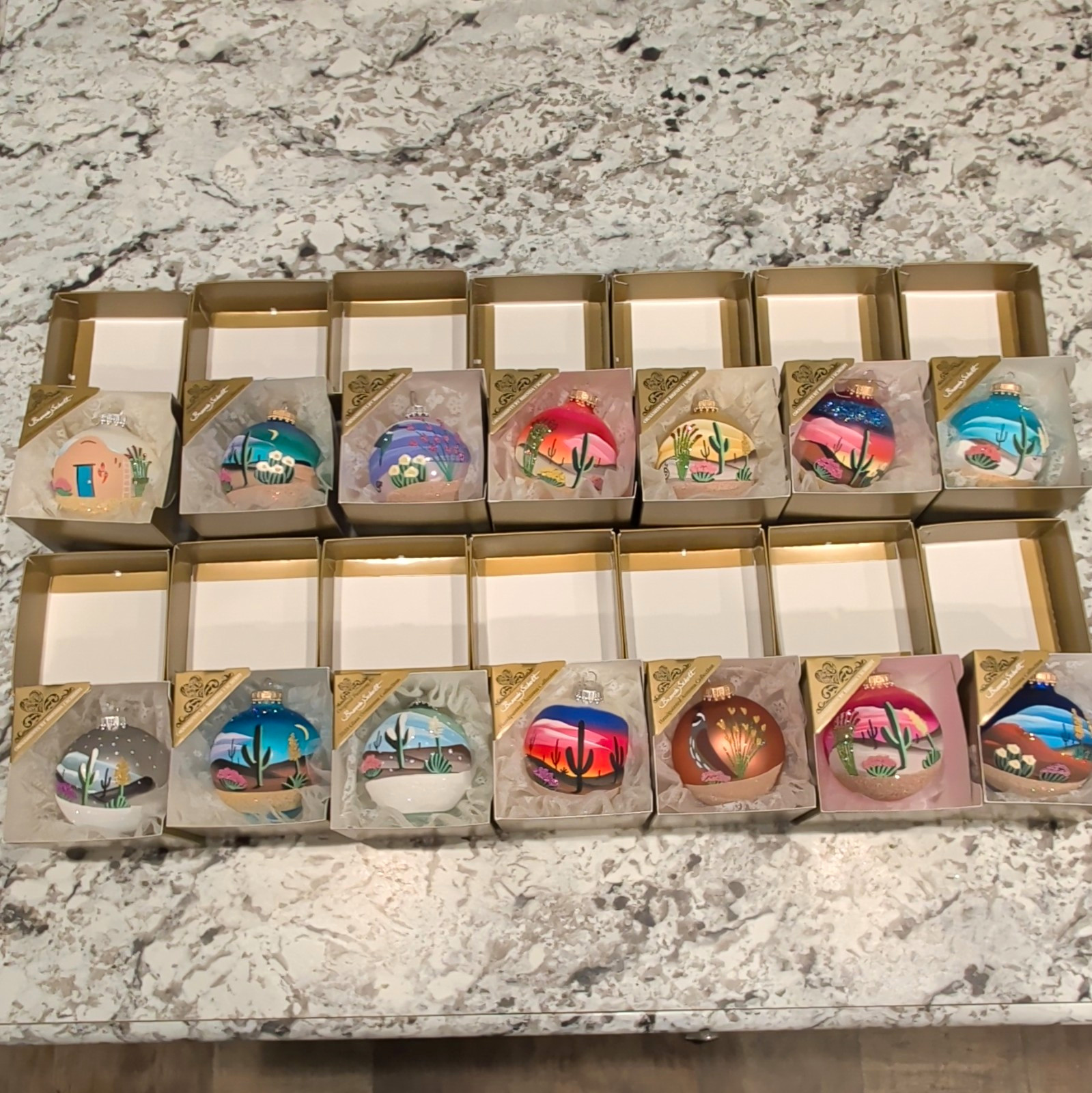 Southwest Christmas Ornaments Hand Painted Glass Desert  14pc 2020 BRENDA SCHODT