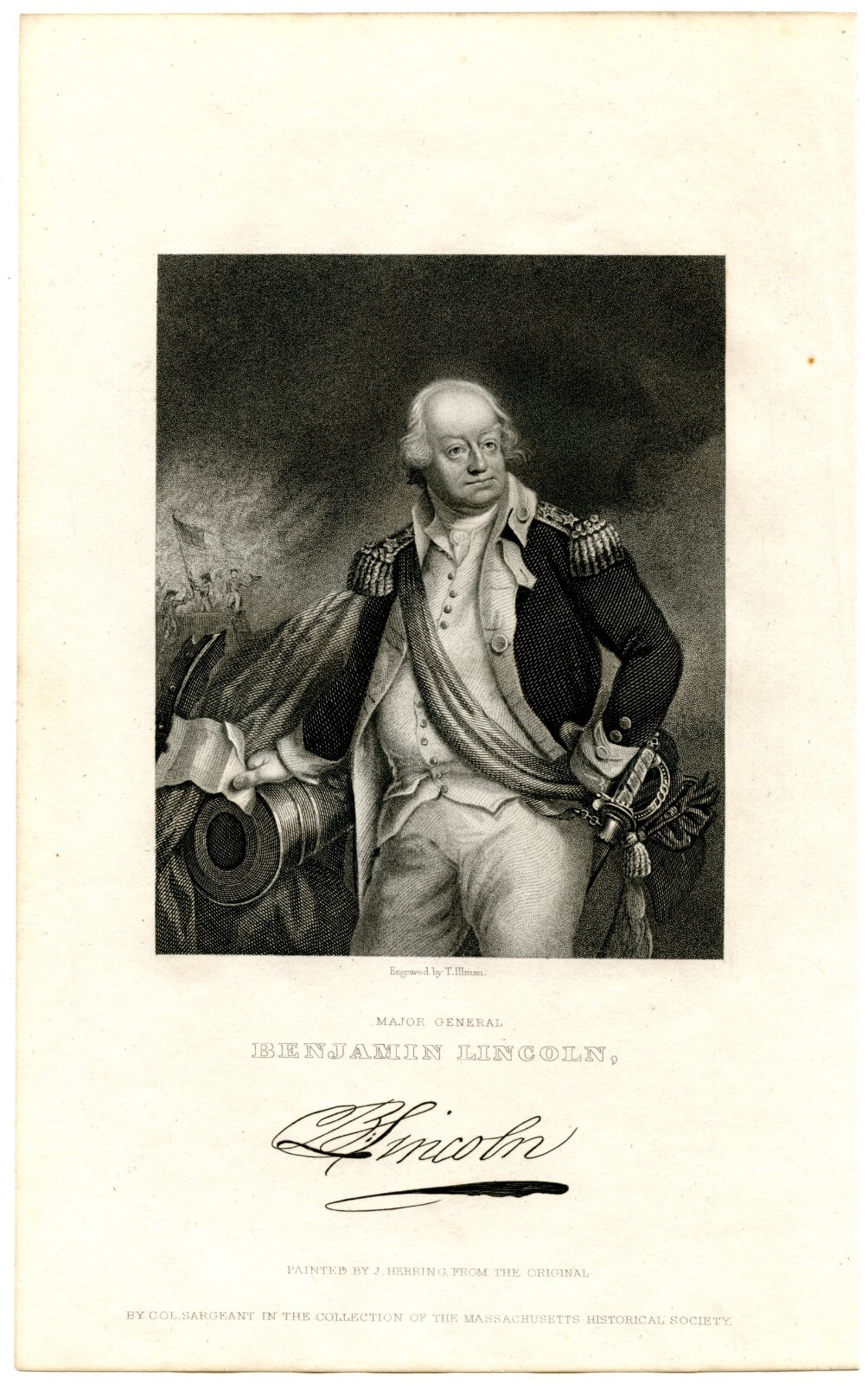 BENJAMIN LINCOLN, Revolutionary War General/Secretary of War, Engraving 9487