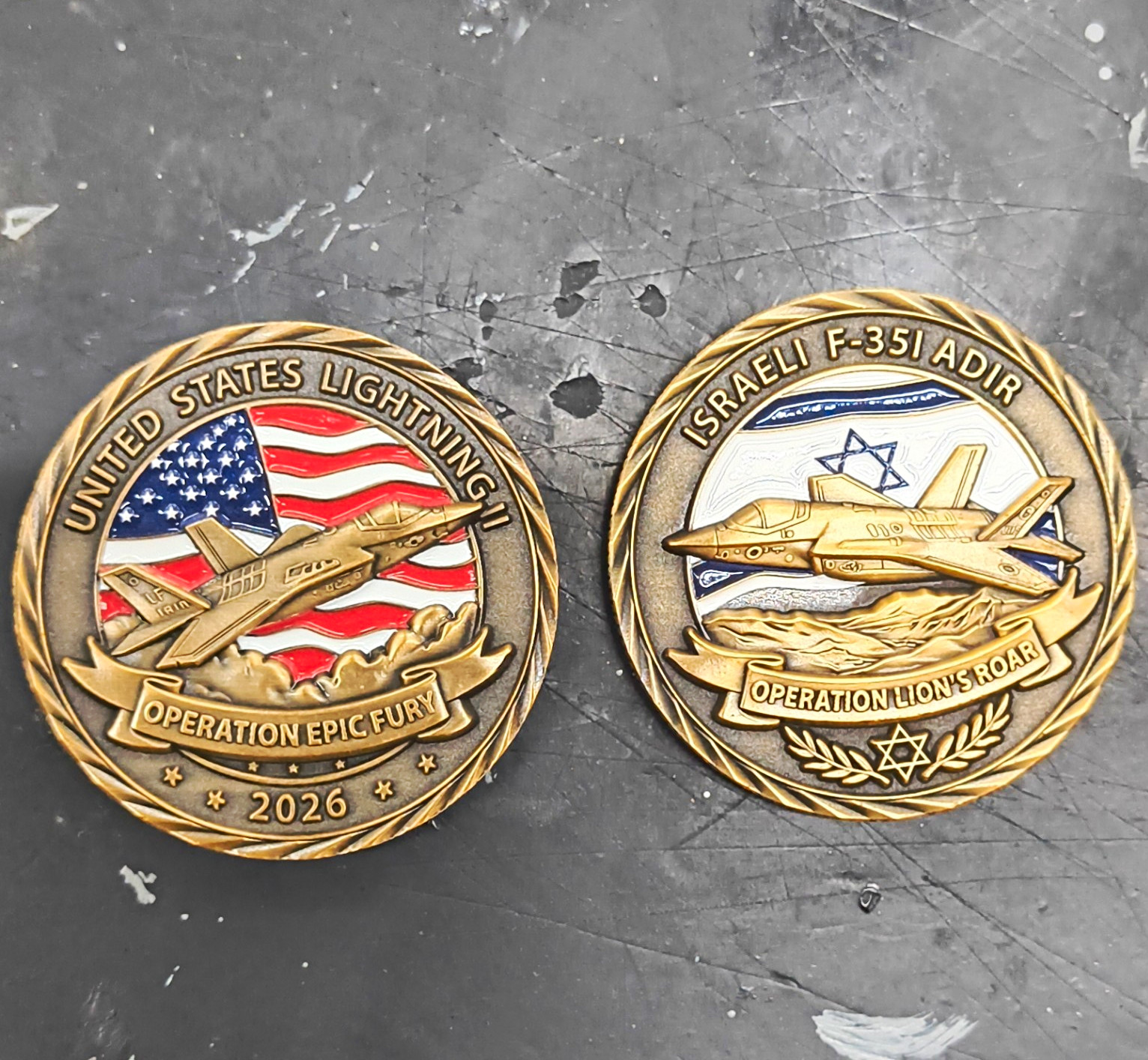 F-35 Lightning II & Israeli F-35I Adir Iran War Challenge Coin F-35 Lightning II & Israeli F-35I Adir Iran War Challenge Coin
