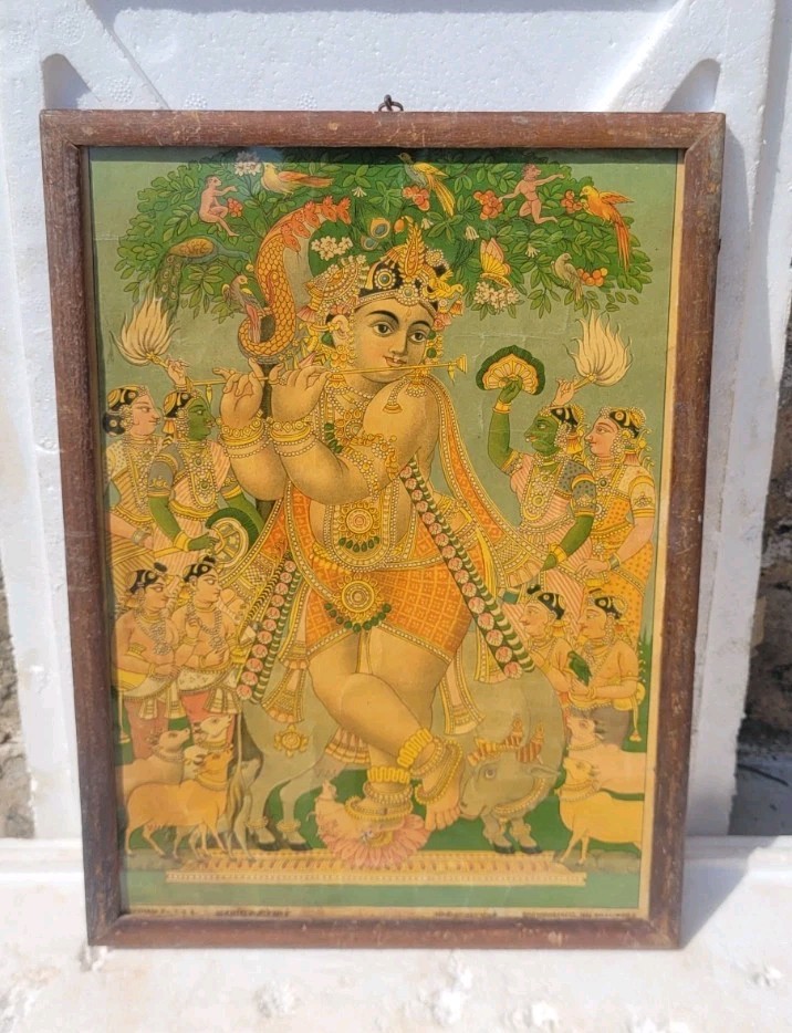 RARE VINTAGE WOODEN PICTURE FRAME VANU GOPAL ANANT SHIVAJI DESAI RAVI VERMA PRES