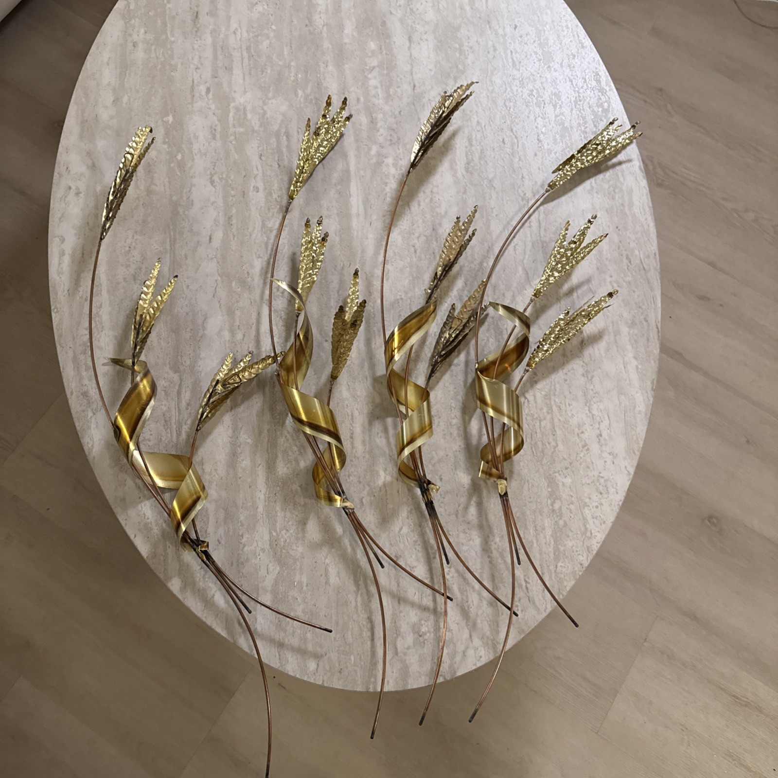 Vintage Set of 4 Home Interiors Brass Copper Wheat Stalk Wall Art Sculptures 31”