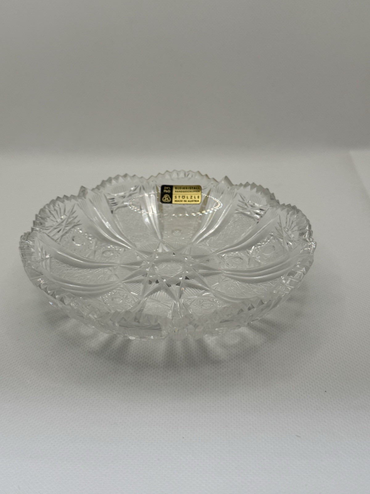 Stolzle Austrian Leaded Cut Glass Crystal Relish Dish Sawtooth Star Pattern