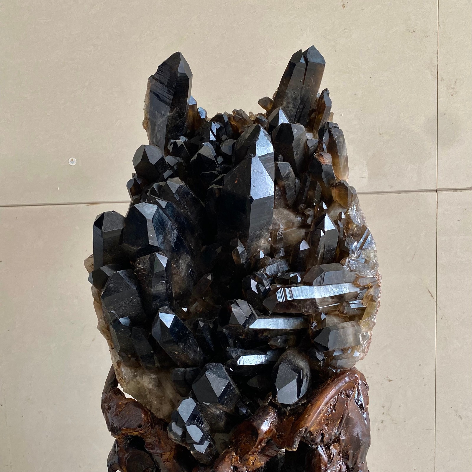 63LB Natural Black Smoky Quartz Crystal Cluster Mineral Specimen Backbon heal