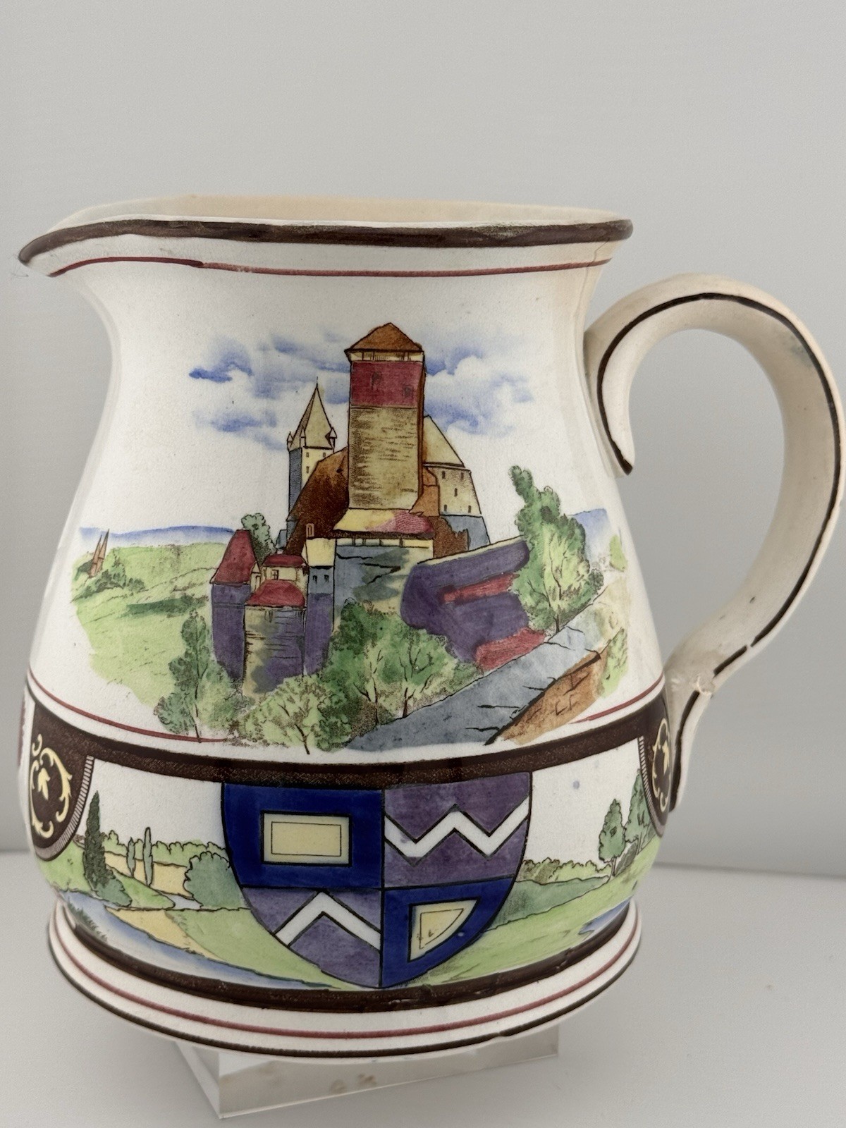 Antique 1906 Buffalo Pottery Dutch Jug Pitcher Castle Windmill AS IS Repaired