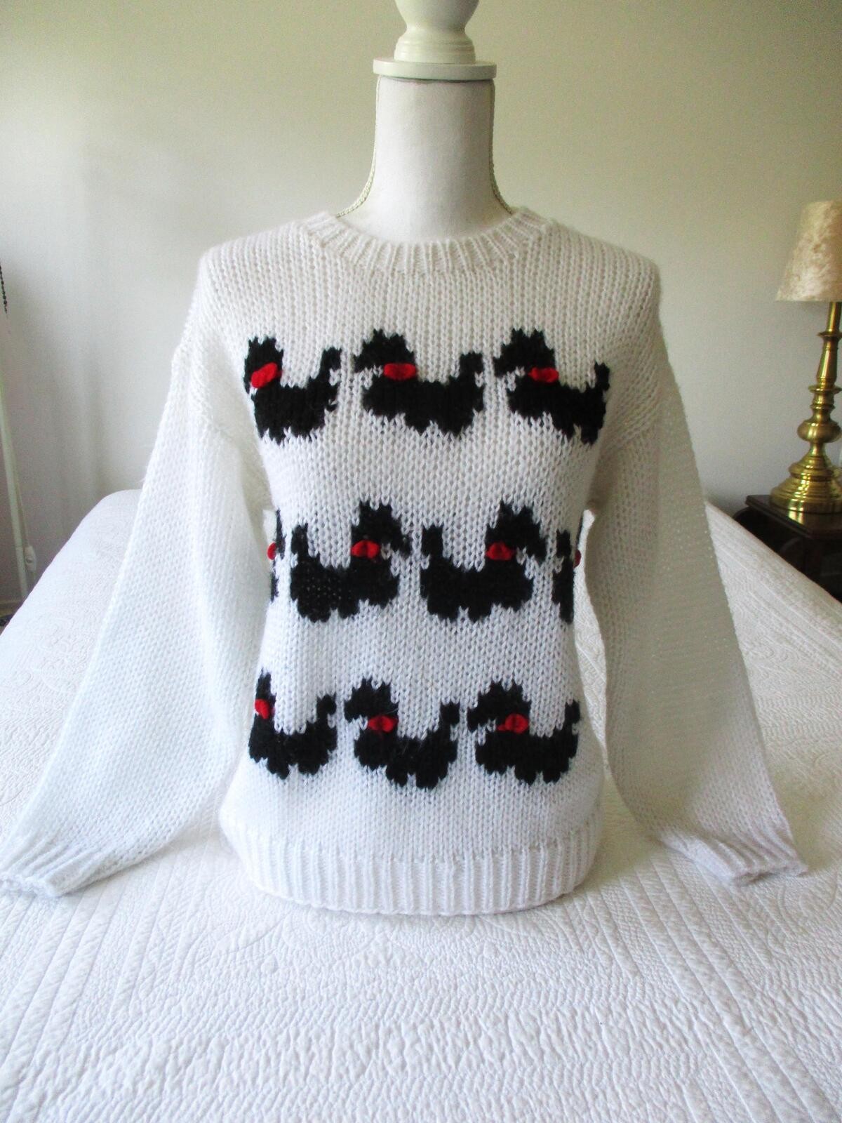 1980s Scottish Terrier Sweater Medium Vintage Acrylic Hand Knit Scottie Dog S M