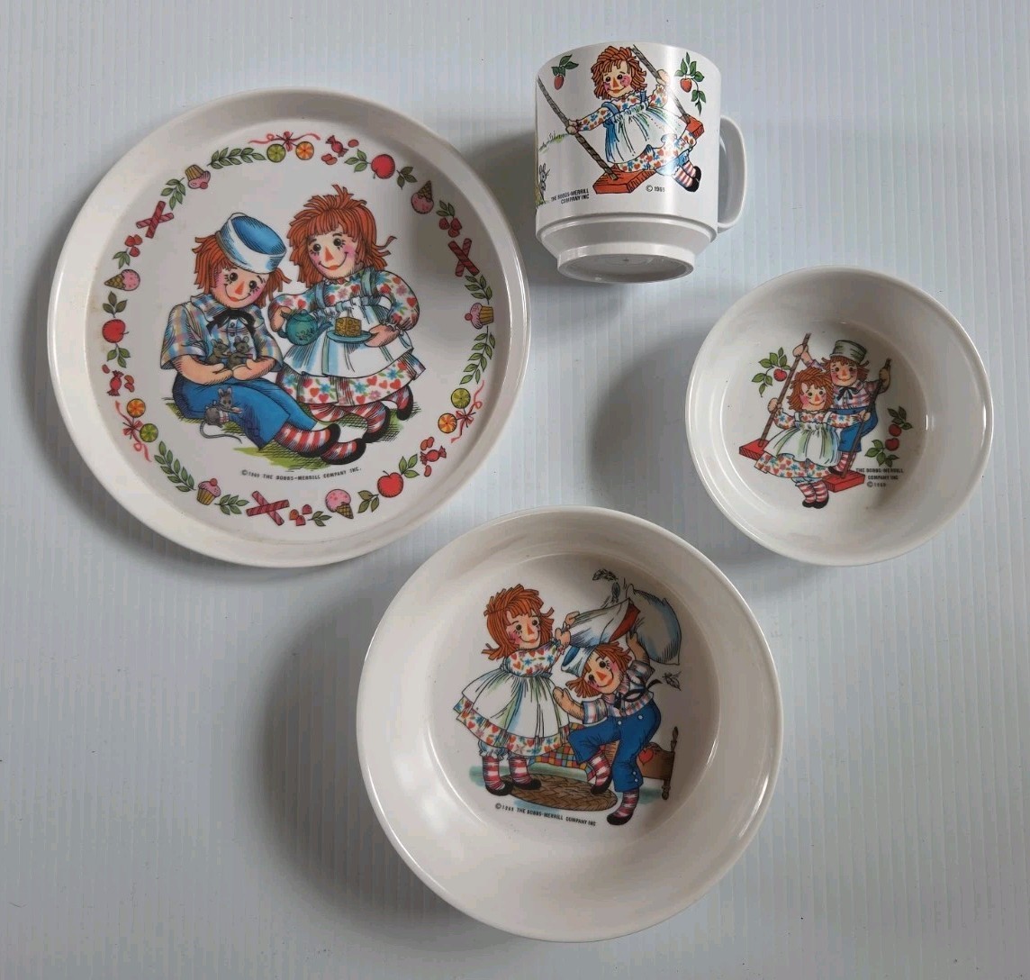 Raggedy Ann and Andy Dish Set Oneida Plate, Cup, Bowl, Dish 1969 