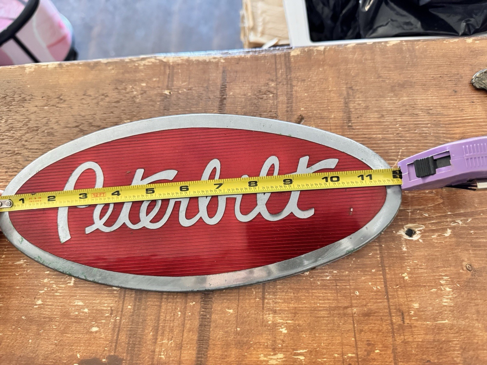 Vintage PETERBILT Semi Truck Lg 12 inch Emblem Badge Ornament Nameplate Logo 12”