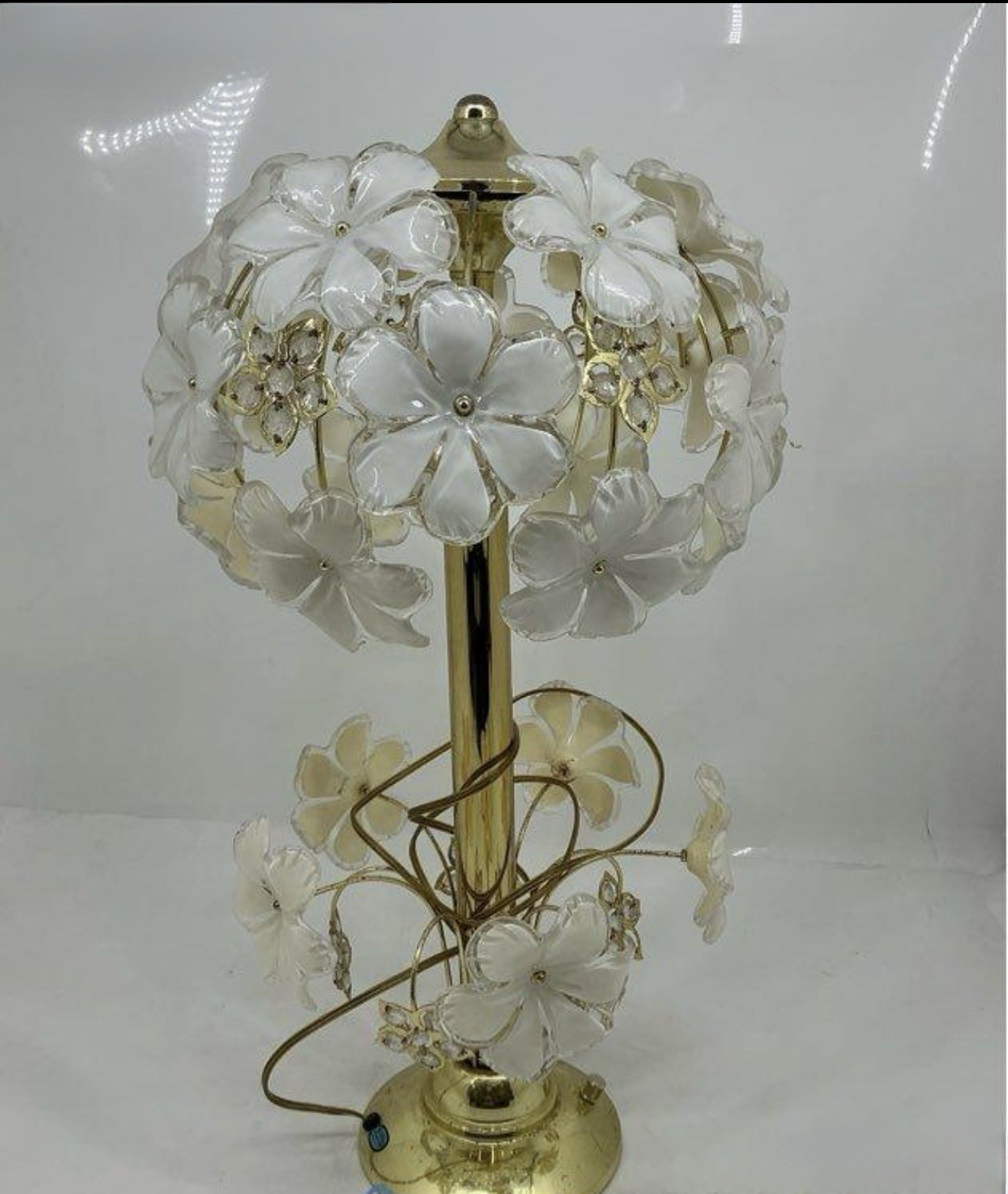 Vintage Anthony California Hollywood Regency Brass Touch Lamp Acrylic Flowers