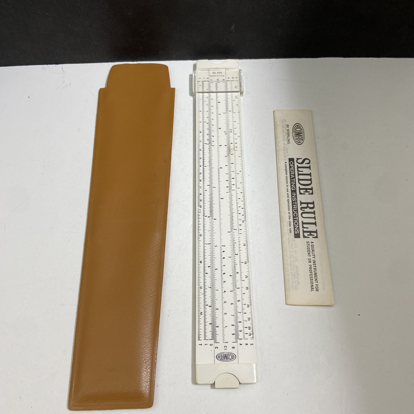 Vintage Acu Math No 400 Slide Rule With Case USA- Excellent Condition👍👍