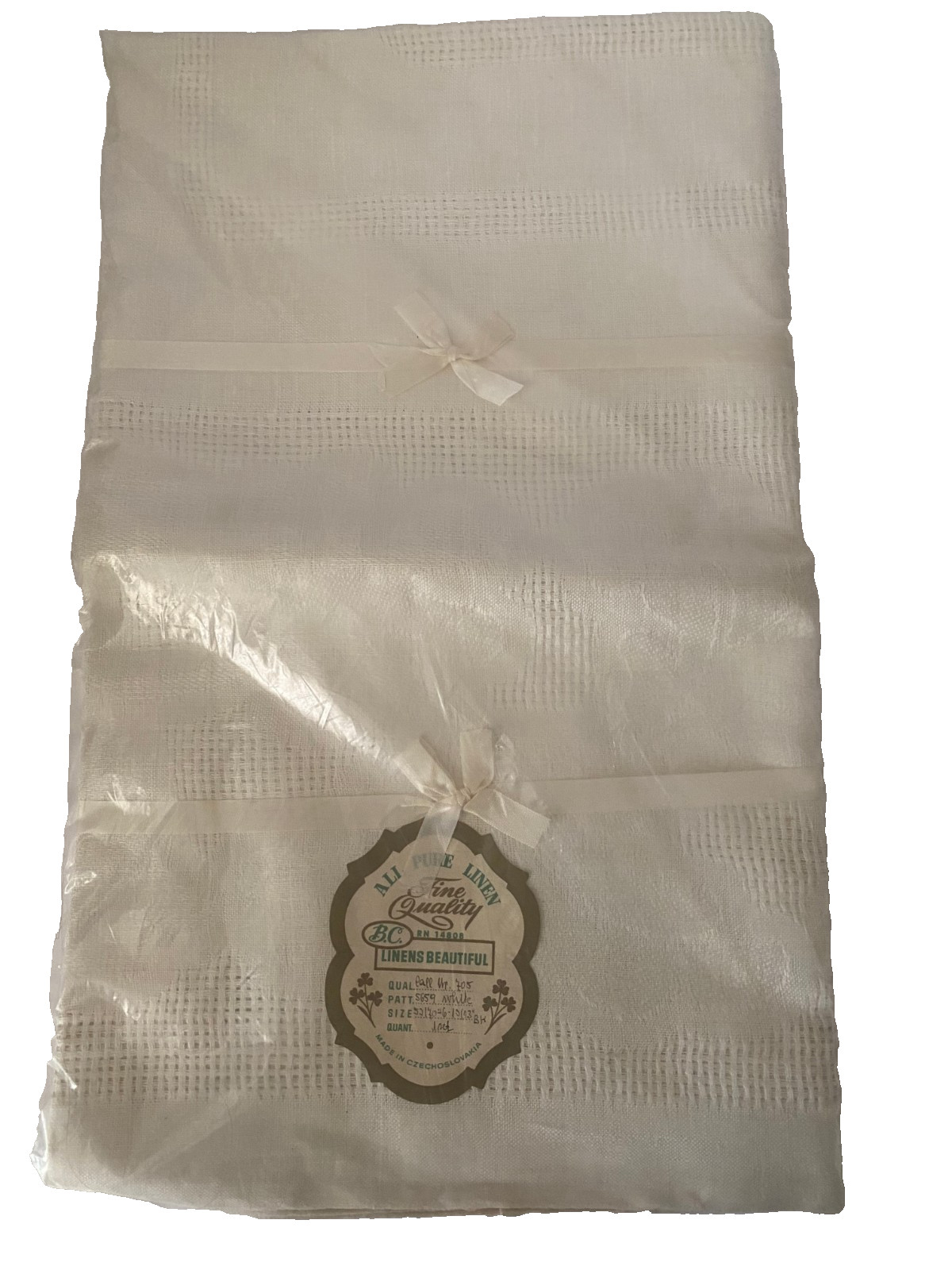 New Vintage All Pure Linen Tablecloth RN 14698 52X52 Square Czechoslovakia